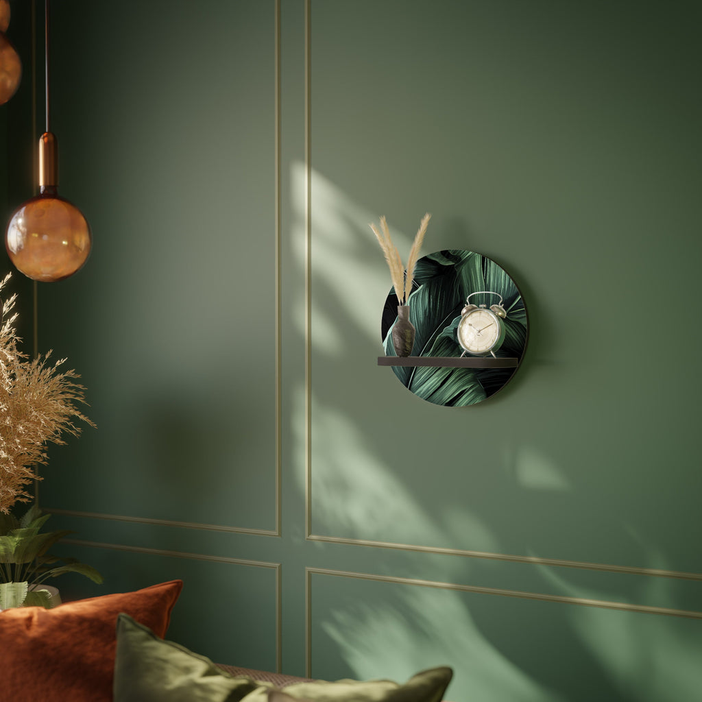 LEAFY ELEGANCE Prateleira Redonda Decorativa em Acabamento Preto