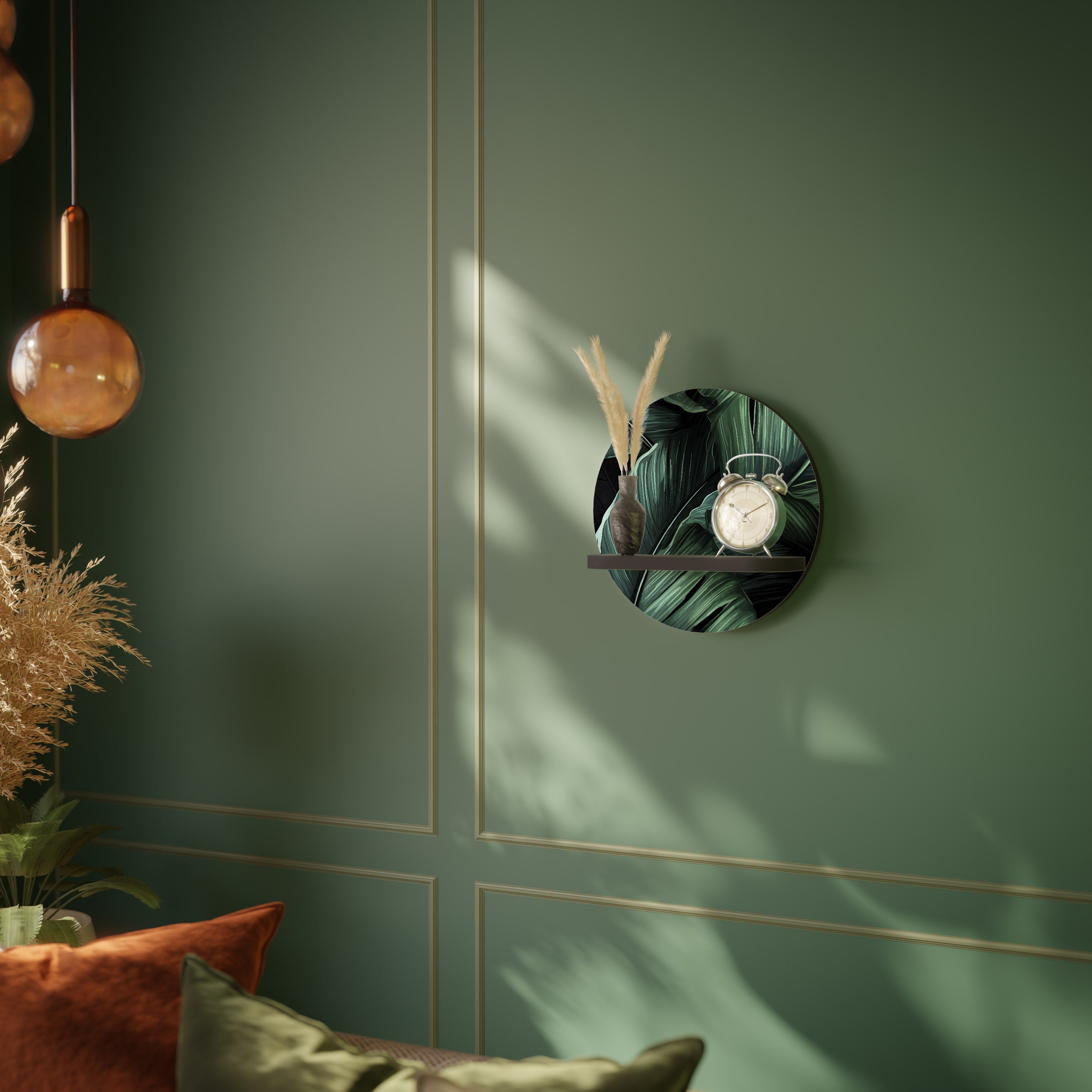 LEAFY ELEGANCE Prateleira Redonda Decorativa em Acabamento Preto