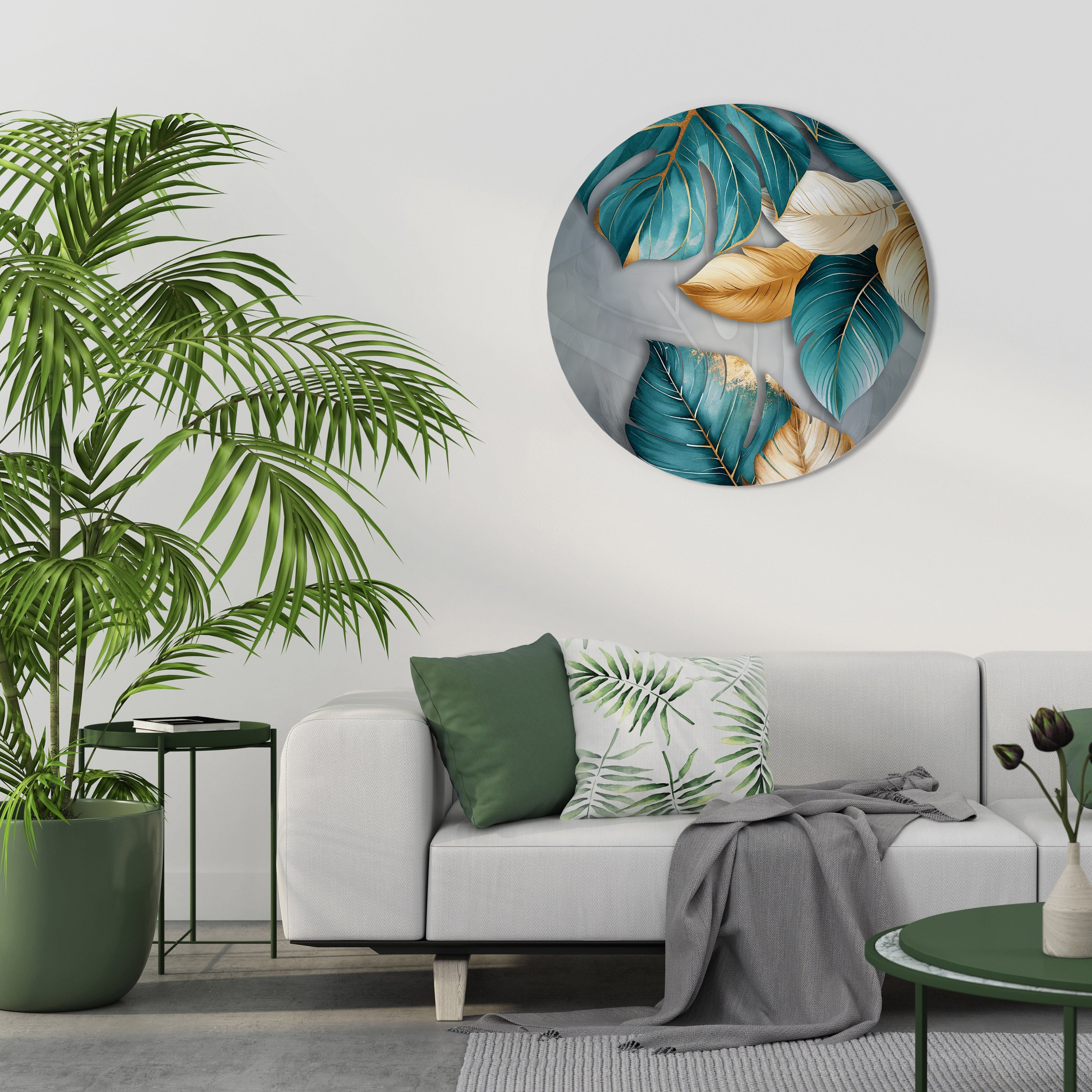 ELEGANCE IN LEAVES Quadro Redondo Decorativo