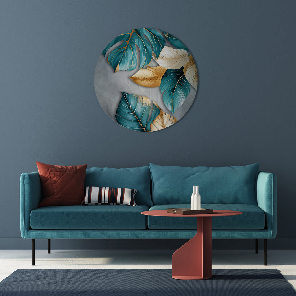 ELEGANCE IN LEAVES Quadro Redondo Decorativo