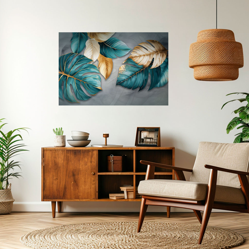 ELEGANCE IN LEAVES Peel and Stick Horizontal Poster