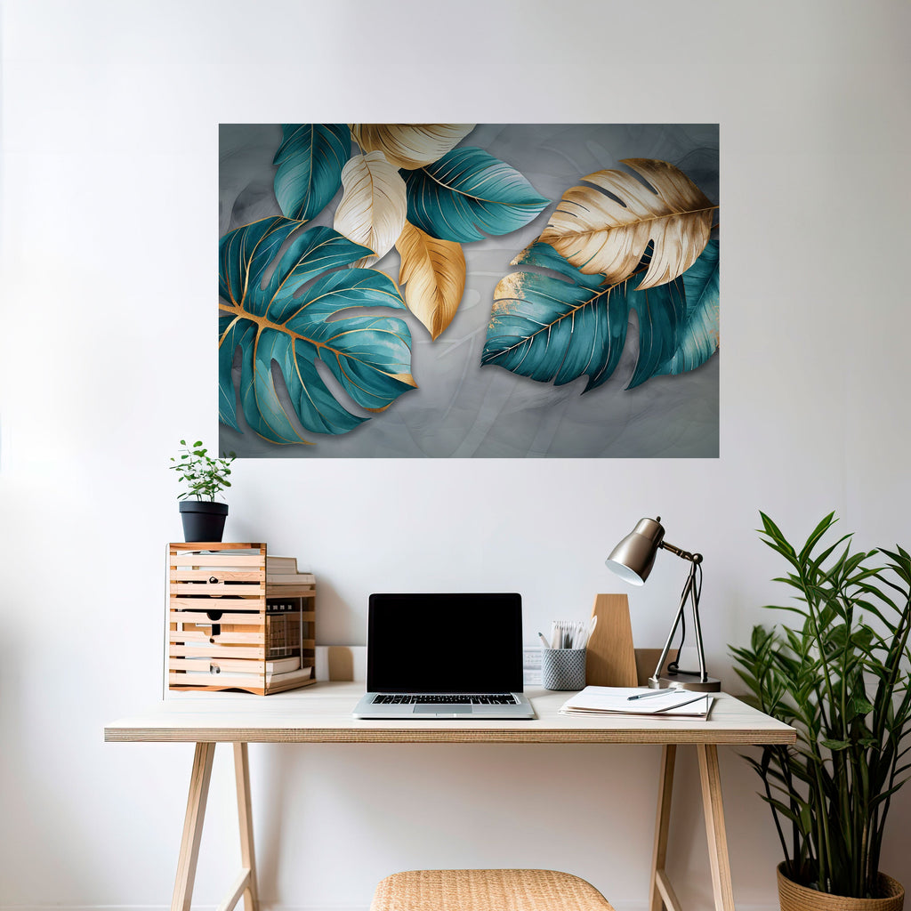 ELEGANCE IN LEAVES Peel and Stick Horizontal Poster