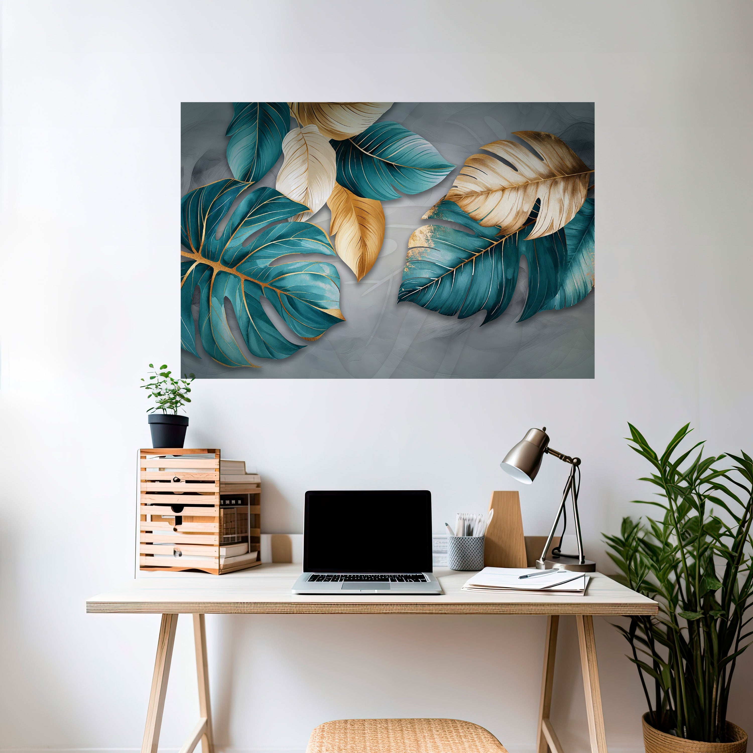 ELEGANCE IN LEAVES Peel and Stick Horizontal Poster