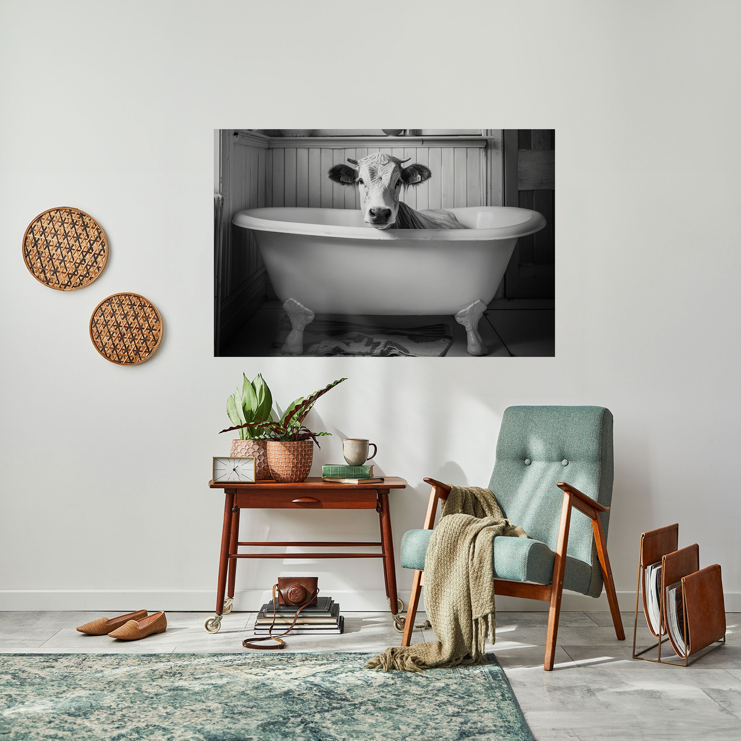 COW IN RELAXATION Peel and Stick Horizontal Poster