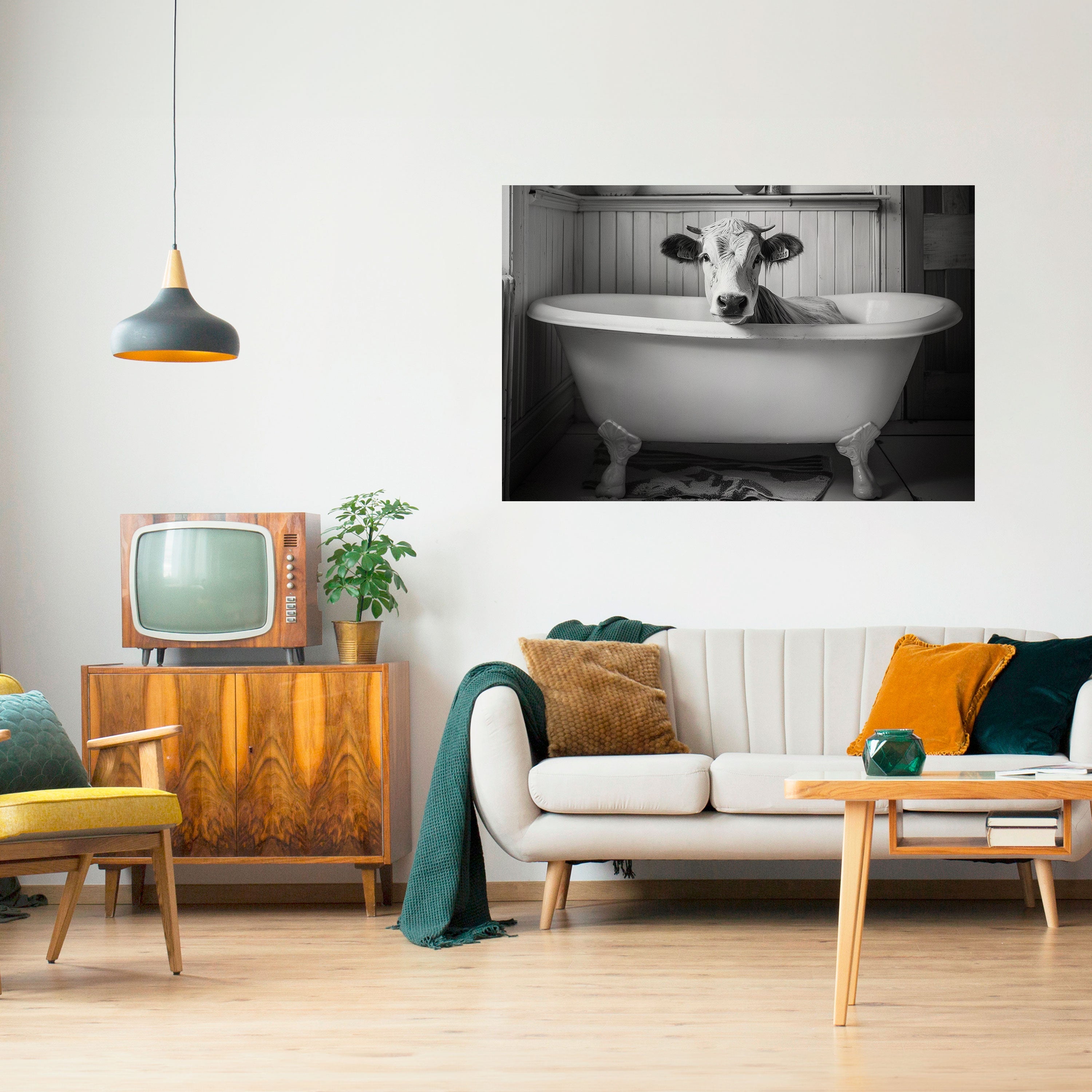 COW IN RELAXATION Peel and Stick Horizontal Poster