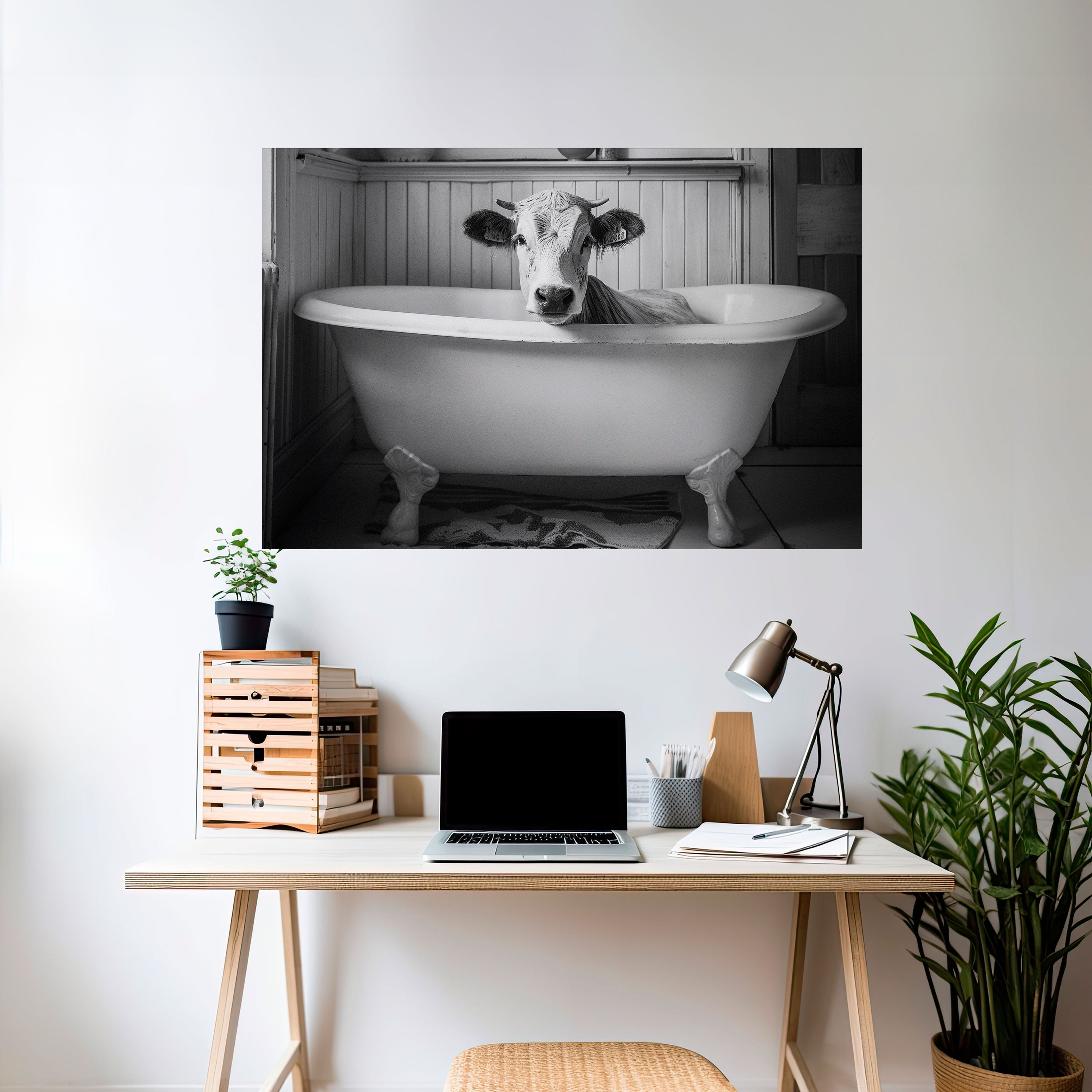 COW IN RELAXATION Peel and Stick Horizontal Poster