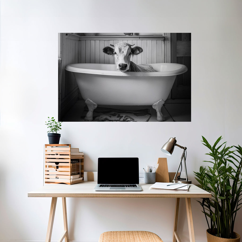 COW IN RELAXATION Peel and Stick Horizontal Poster