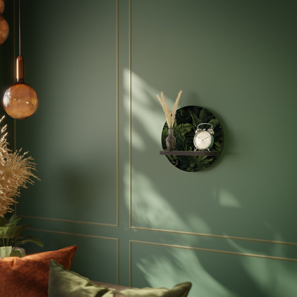 FOREST WHISPERS Round Art Shelf In Black Finish