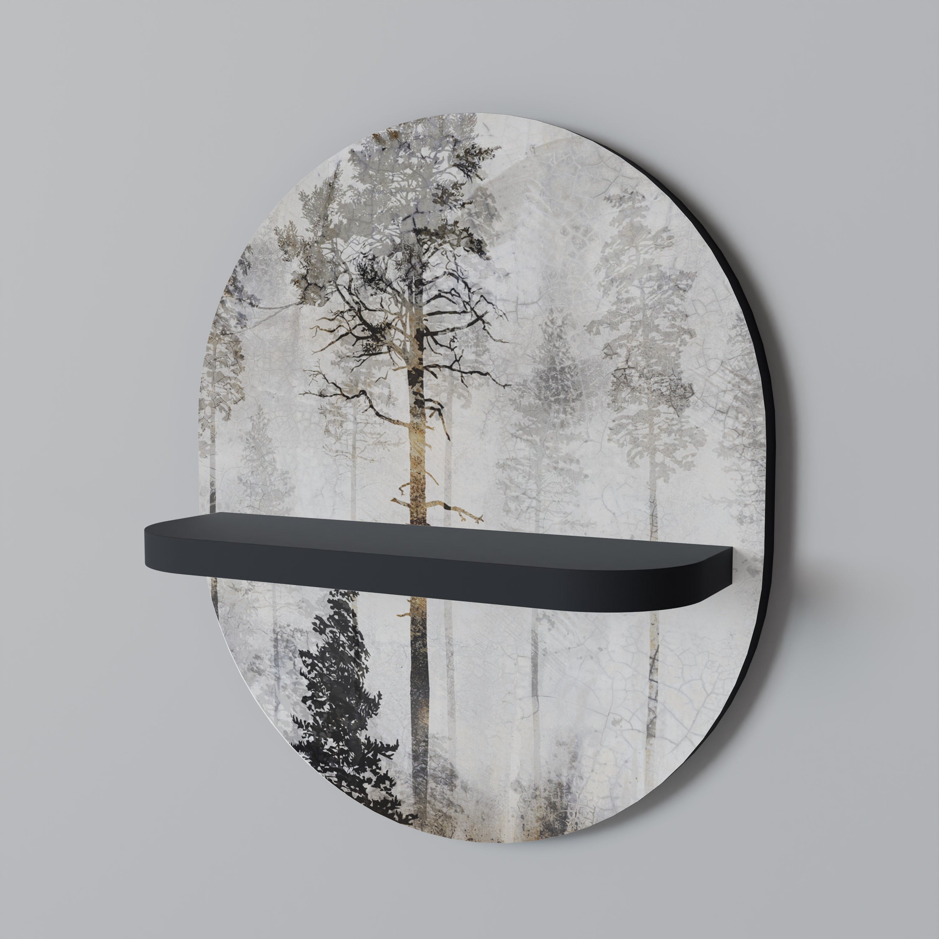 FADE IN THE TREES Prateleira Oval Decorativa em Acabamento Preto