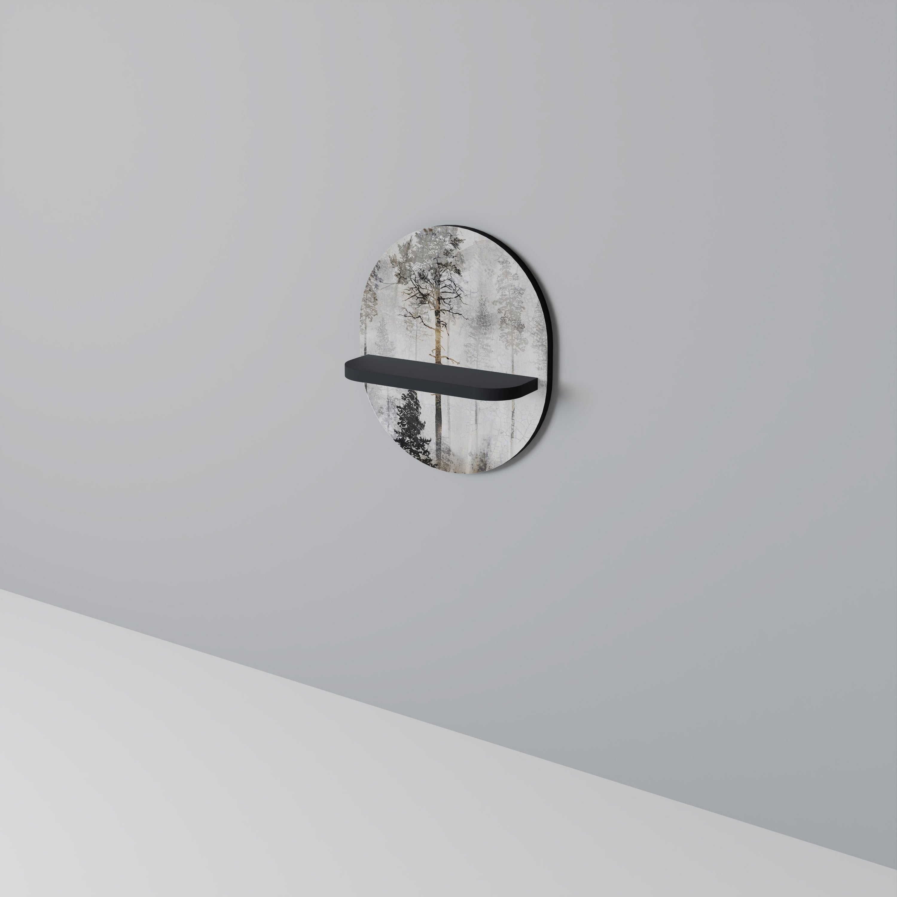 FADE IN THE TREES Prateleira Oval Decorativa em Acabamento Preto