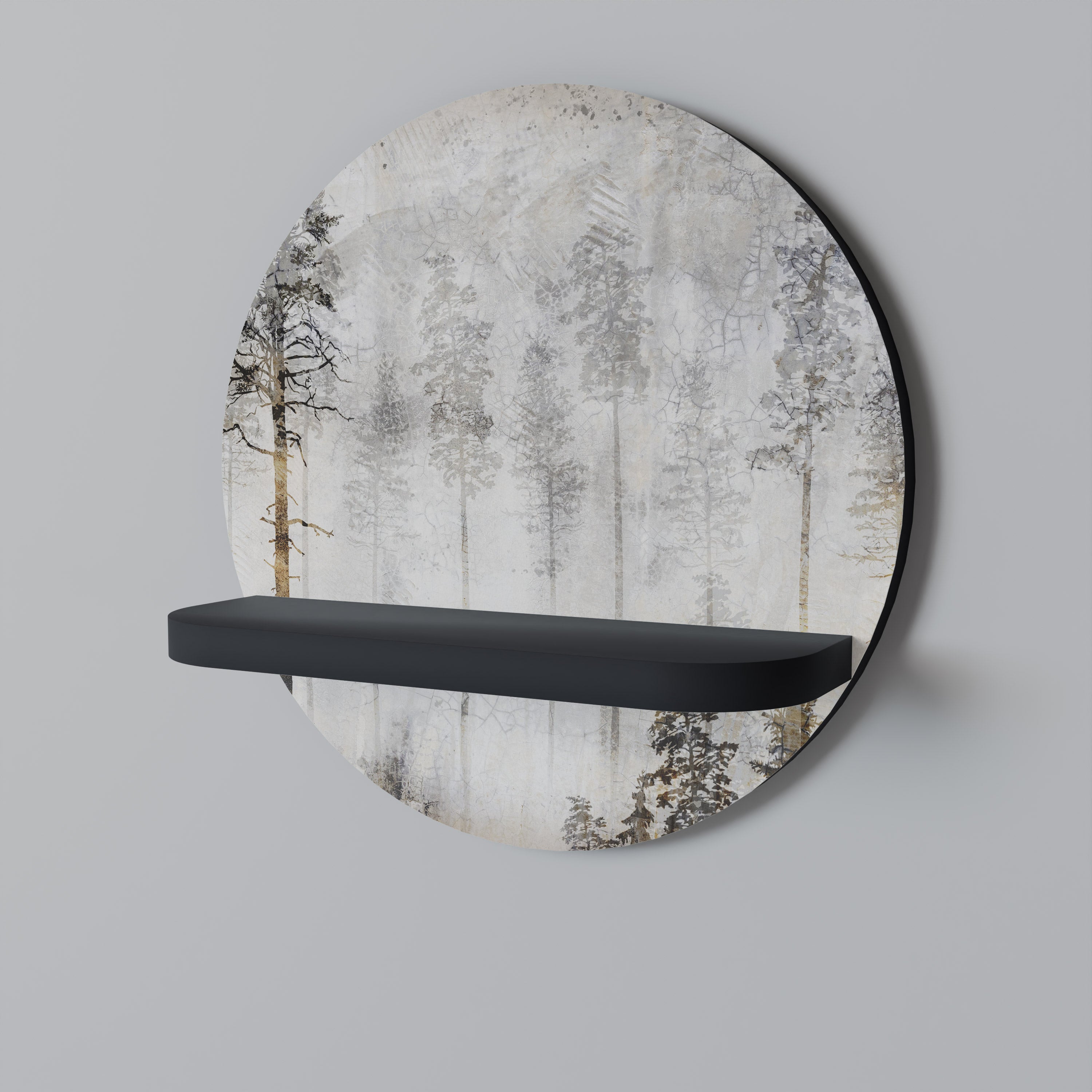 FADE IN THE TREES Prateleira Redonda Decorativa em Acabamento Preto