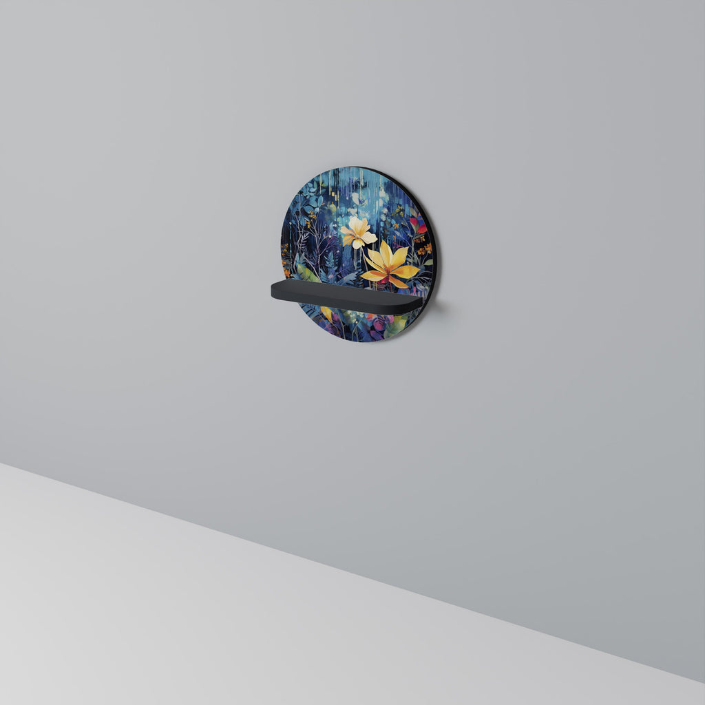 MIDNIGHT BLOSSOM Prateleira Redonda Decorativa em Acabamento Preto