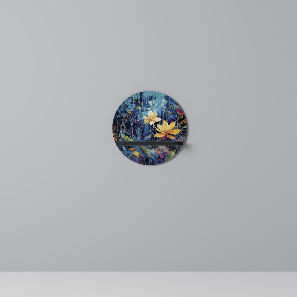 MIDNIGHT BLOSSOM Prateleira Redonda Decorativa em Acabamento Preto