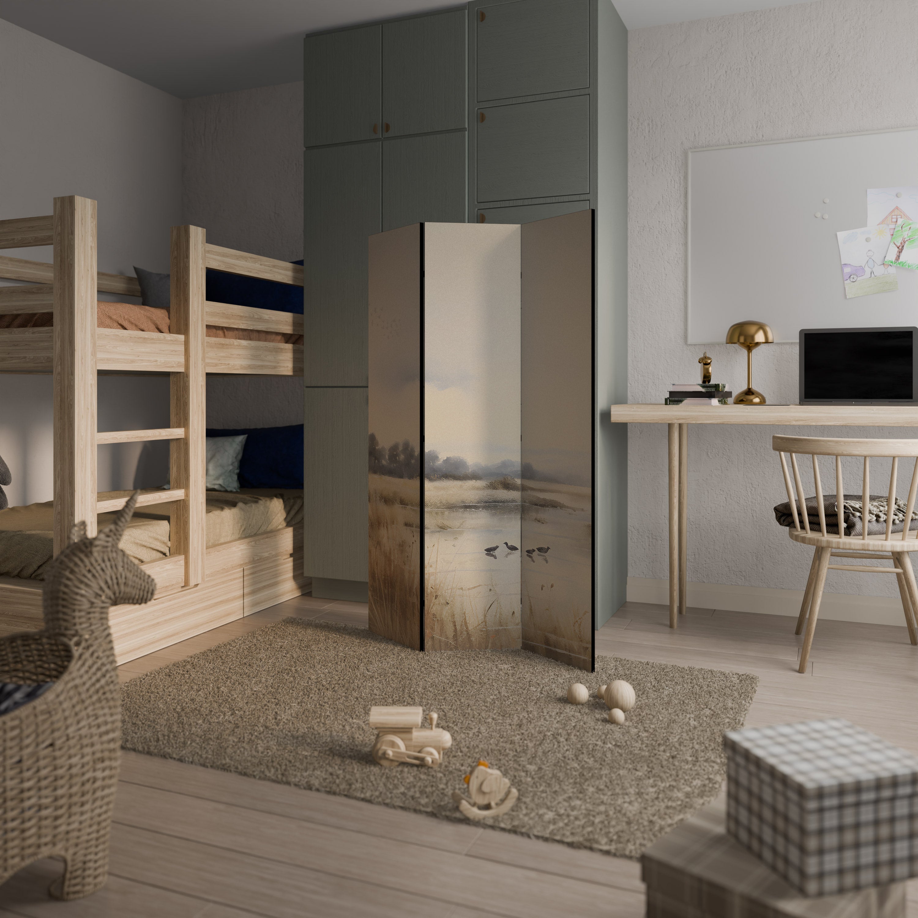 LAKESIDE NOSTALGY Biombo Decorativo de 3 Painéis