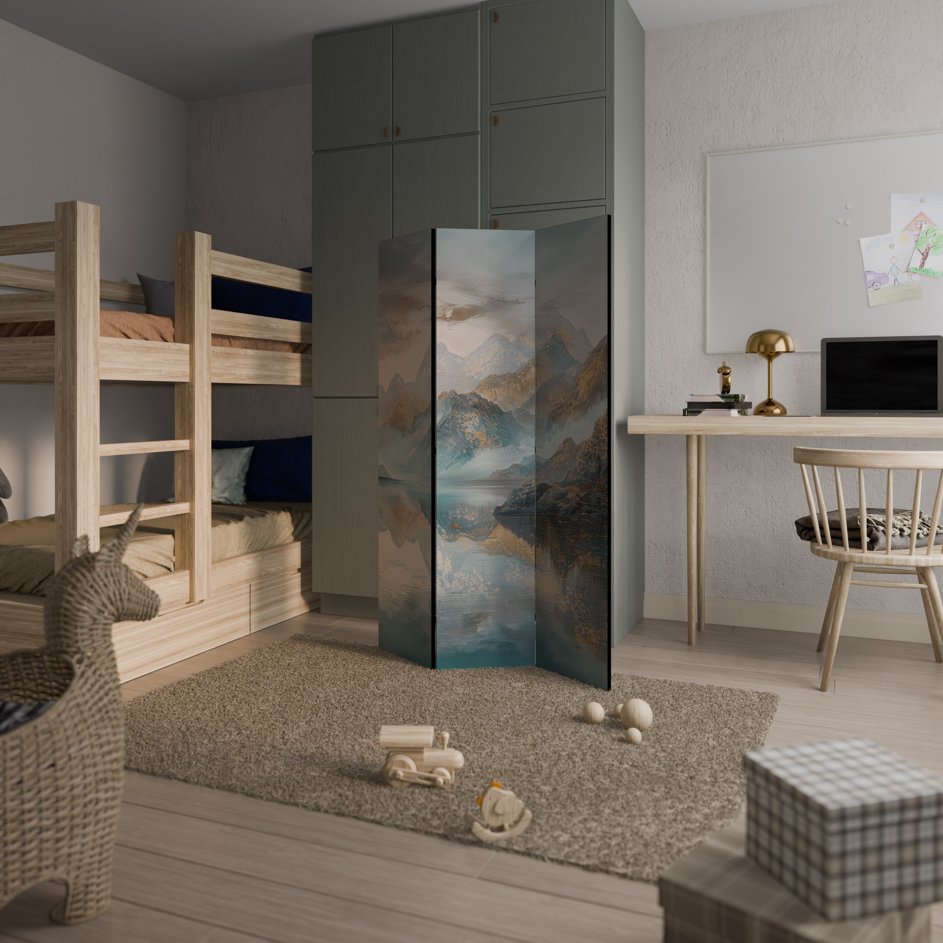 AZURE SUMMITS Biombo Decorativo de 3 Painéis