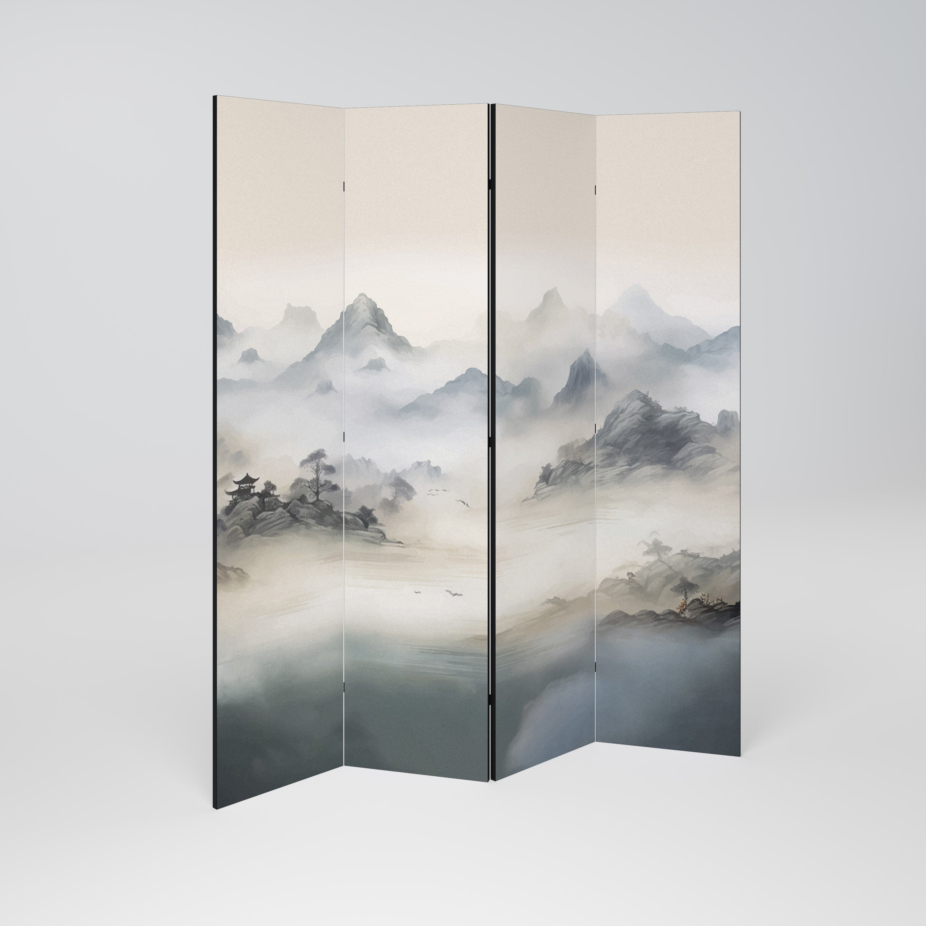 HIDDEN TEMPLE MIST Decorative 4-Panel Room Divider