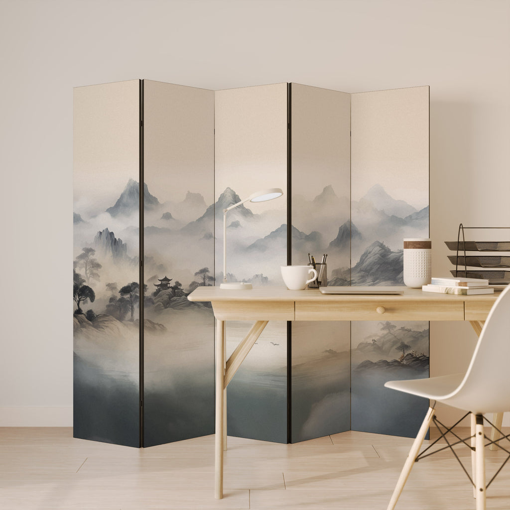 HIDDEN TEMPLE MIST Decorative 5-Panel Room Divider