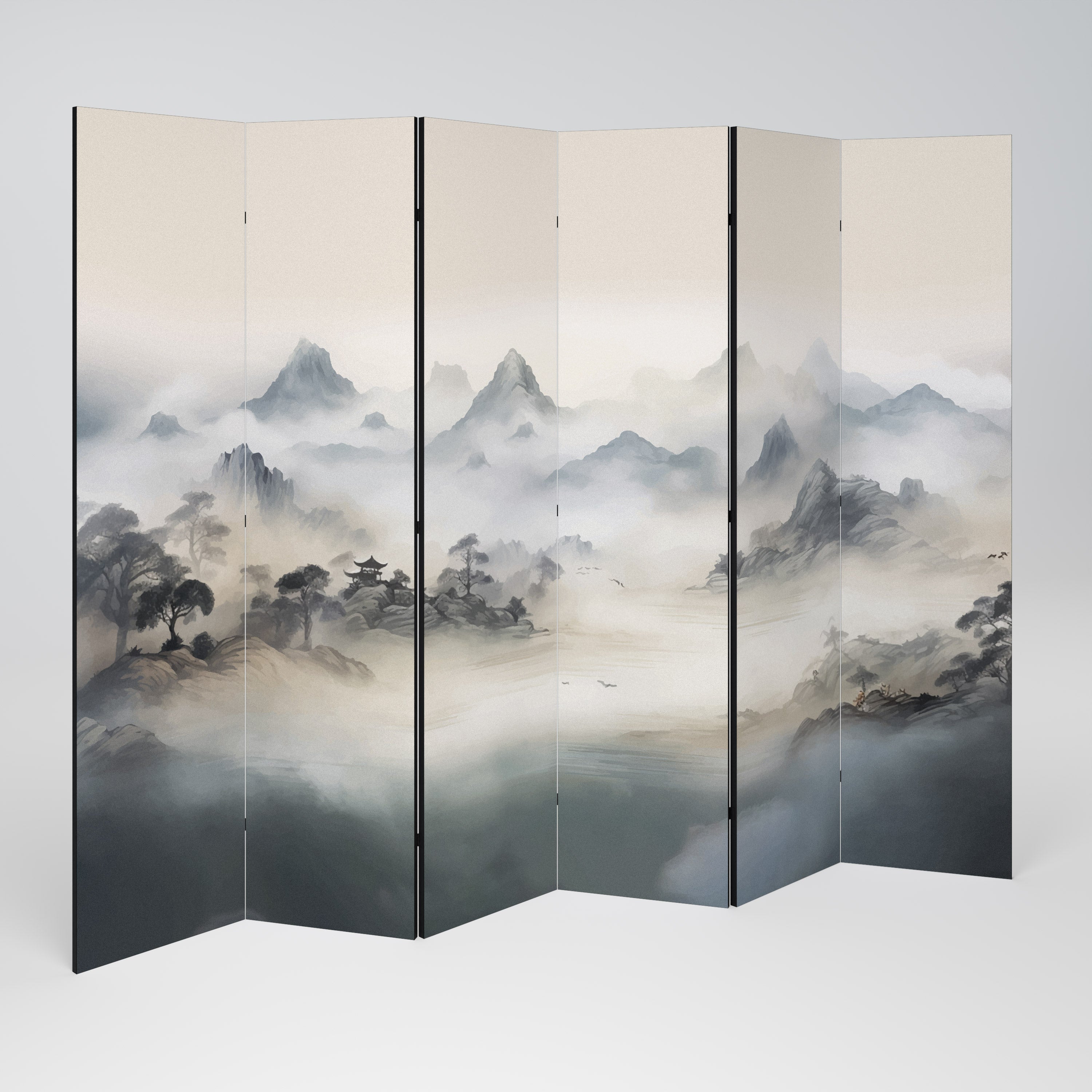 HIDDEN TEMPLE MIST Decorative 6-Panel Room Divider