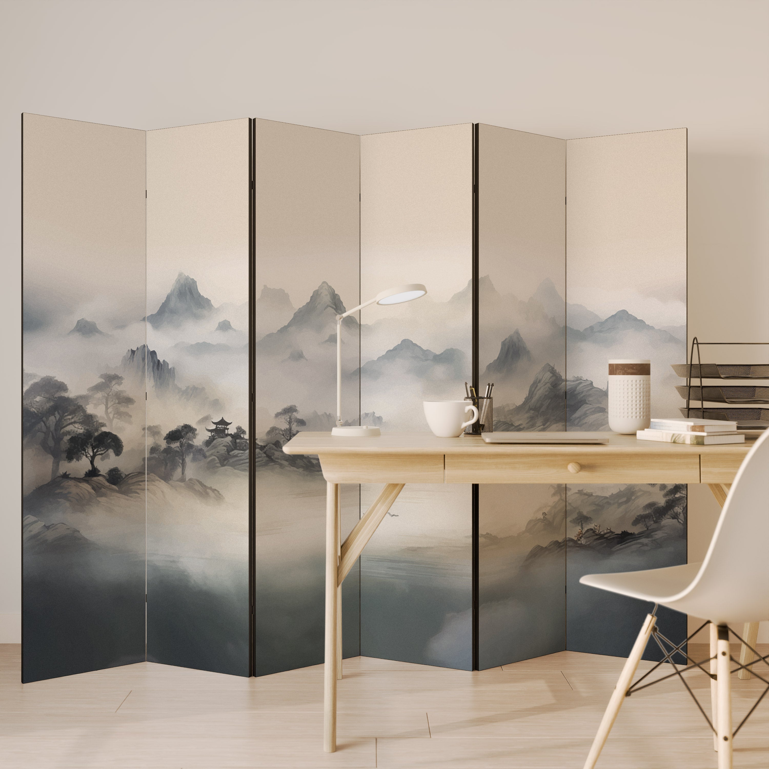 HIDDEN TEMPLE MIST Decorative 6-Panel Room Divider