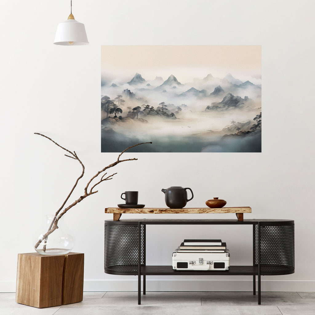 HIDDEN TEMPLE MIST Peel and Stick Horizontal Poster