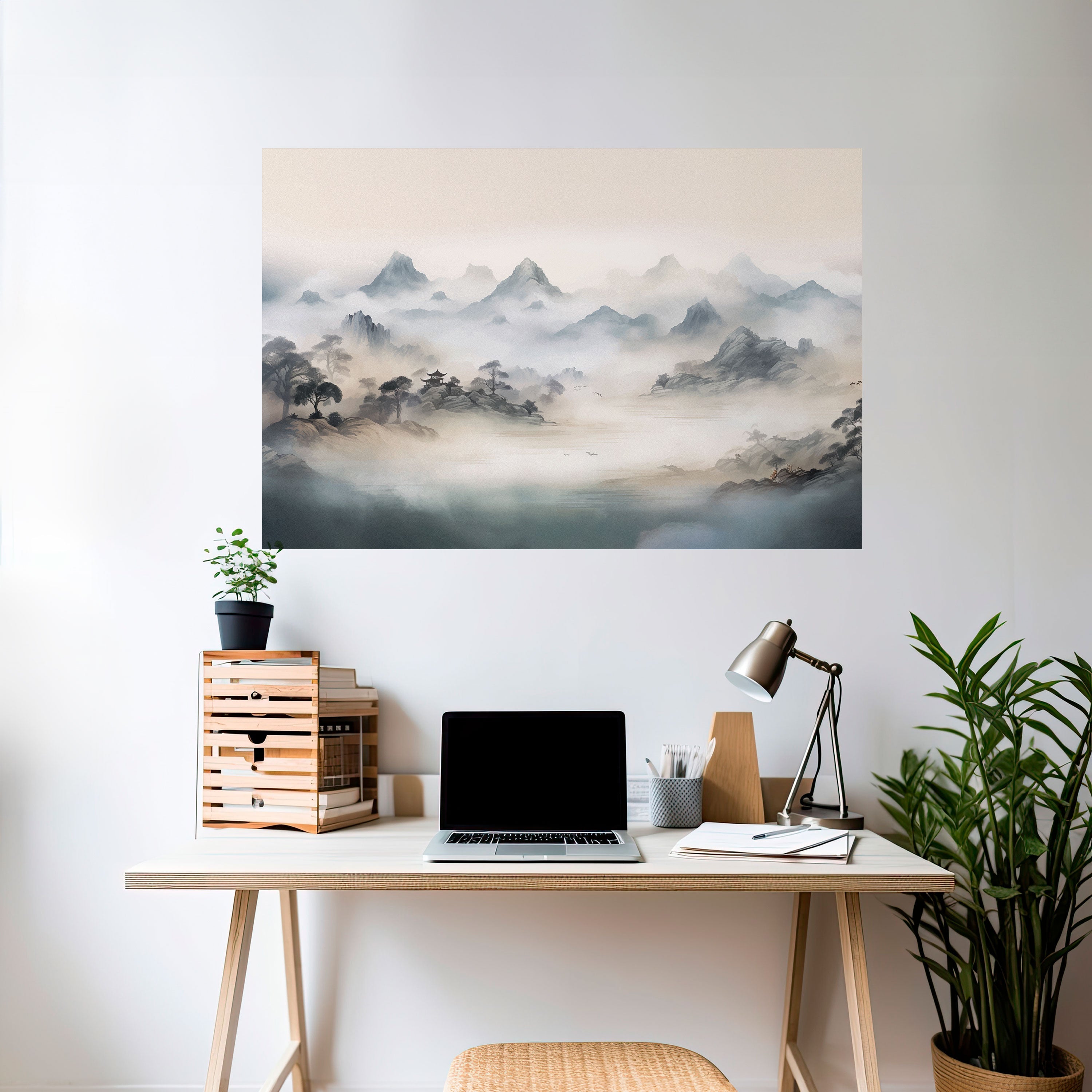 HIDDEN TEMPLE MIST Peel and Stick Horizontal Poster