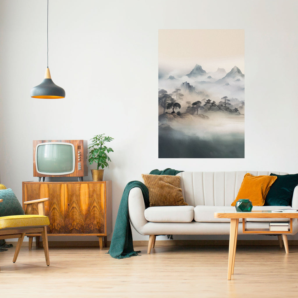 HIDDEN TEMPLE MIST Peel and Stick Vertical Poster