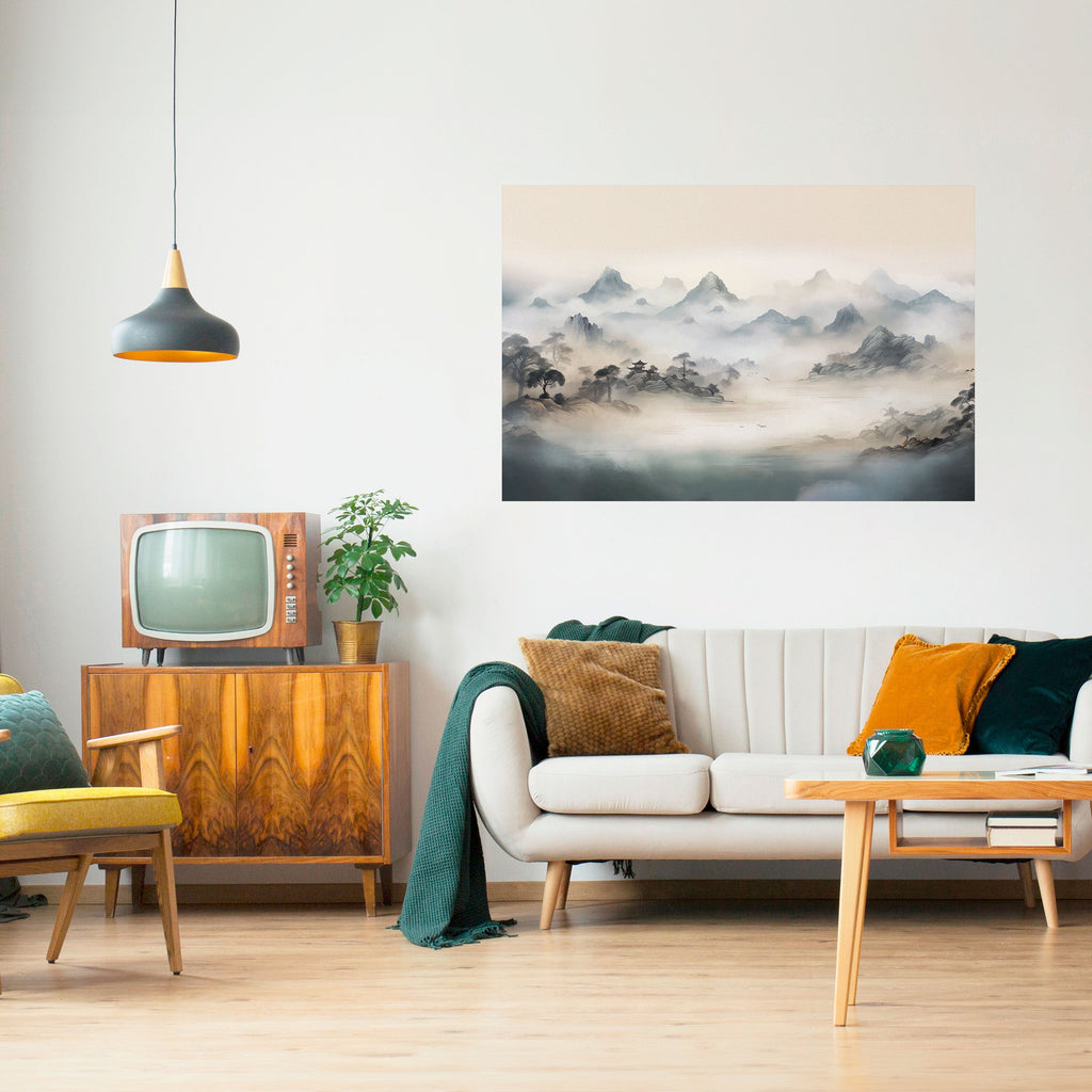 HIDDEN TEMPLE MIST Peel and Stick Horizontal Poster