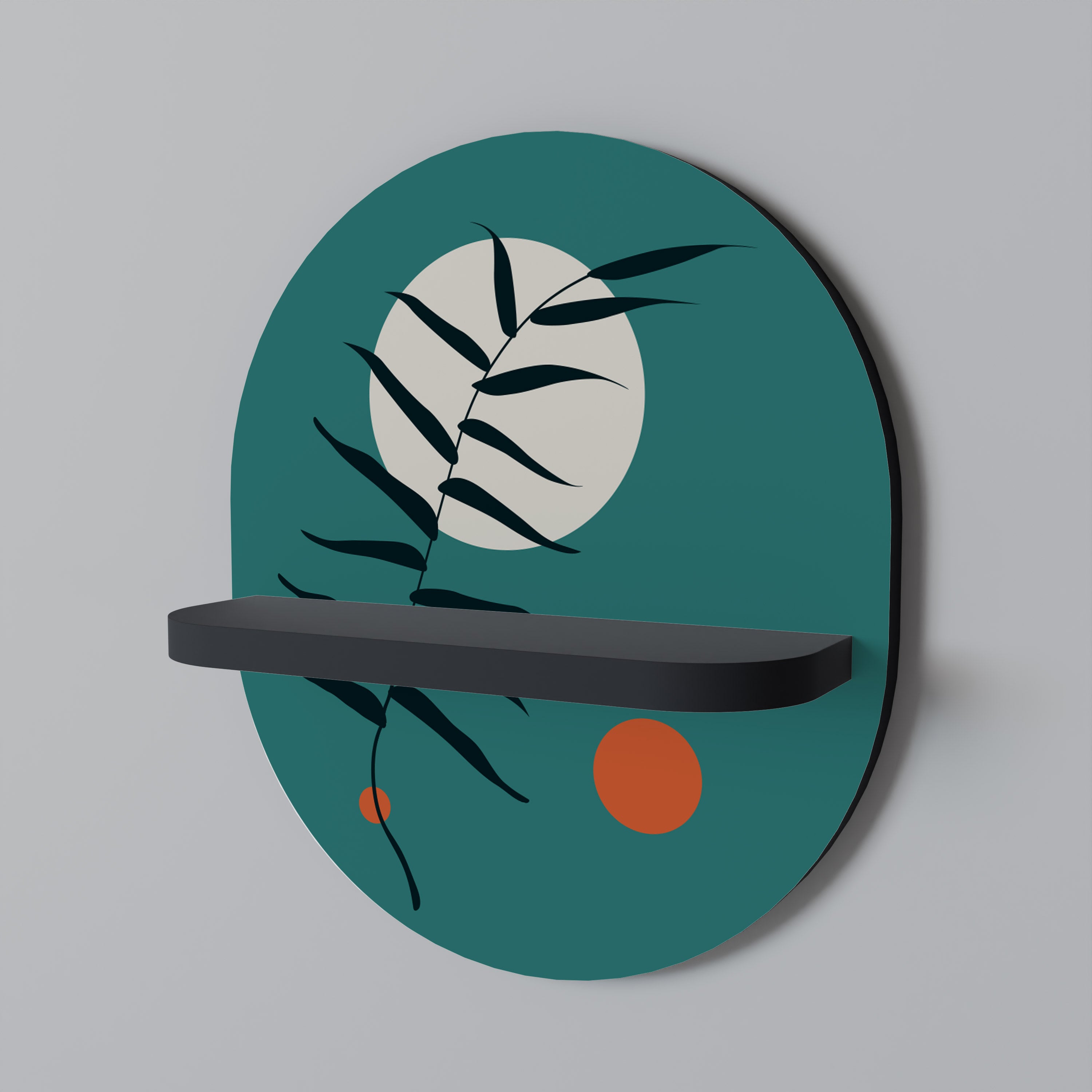 MYSTERIOUS LEAF Prateleira Oval Decorativa em Acabamento Preto