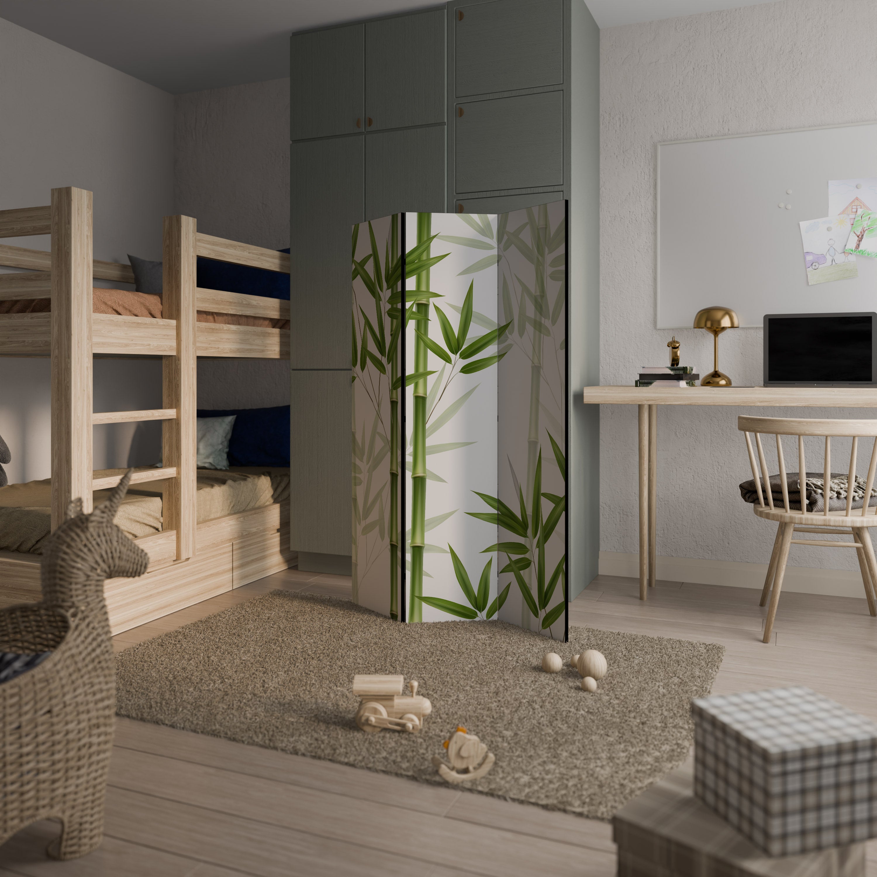 SERENE BAMBOO WHISPERS Biombo Decorativo de 3 Painéis