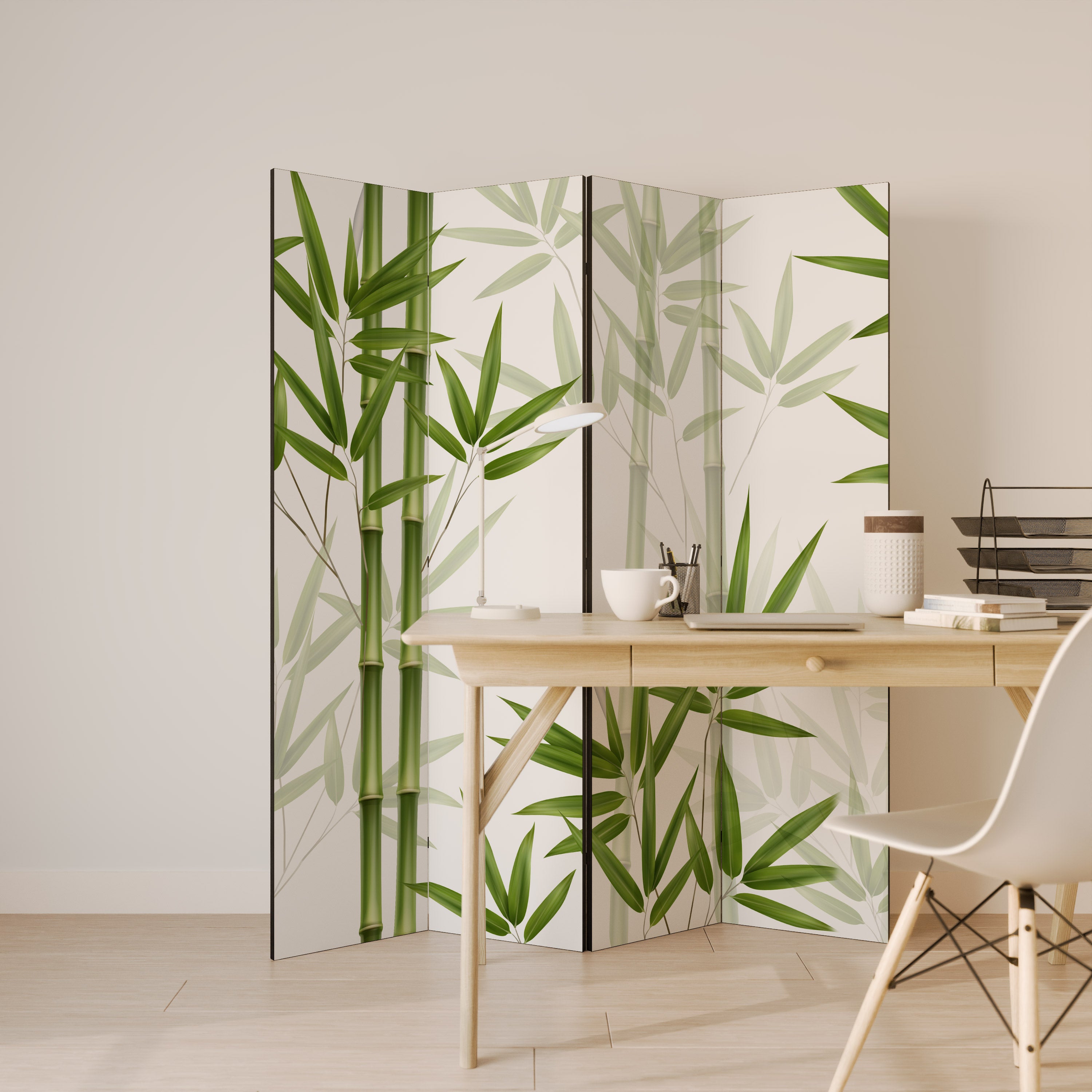 SERENE BAMBOO WHISPERS Biombo de 4 Painéis