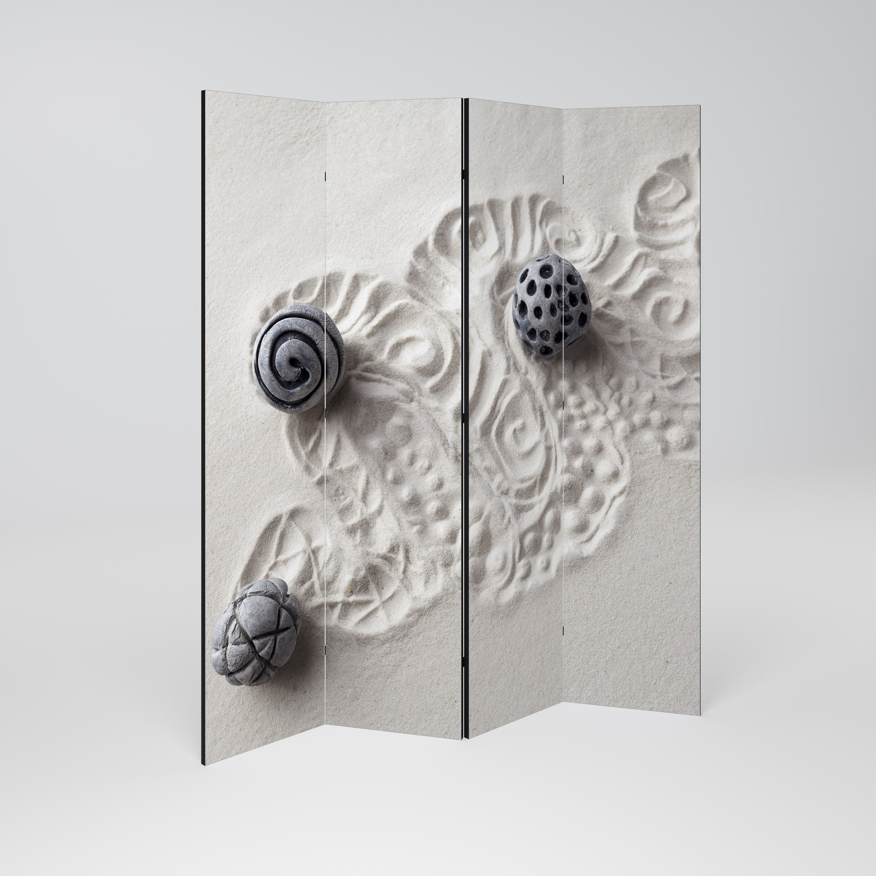 SAND SCULPTED SERENITY Decorative 4-Panel Room Divider