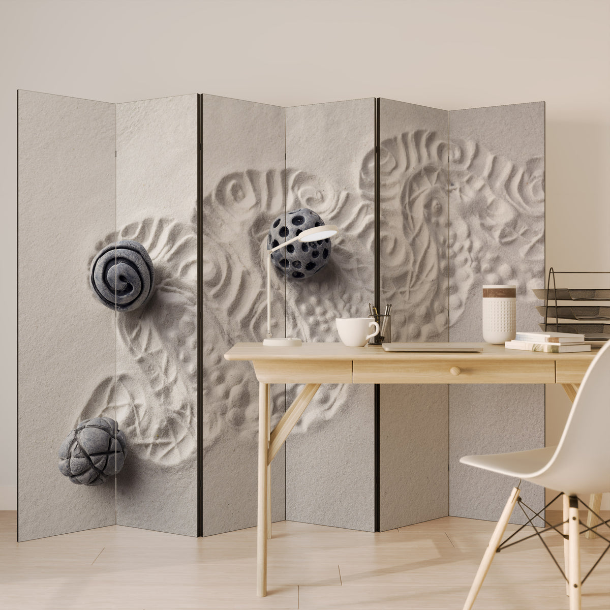 SAND SCULPTED SERENITY Biombo de 6 Painéis