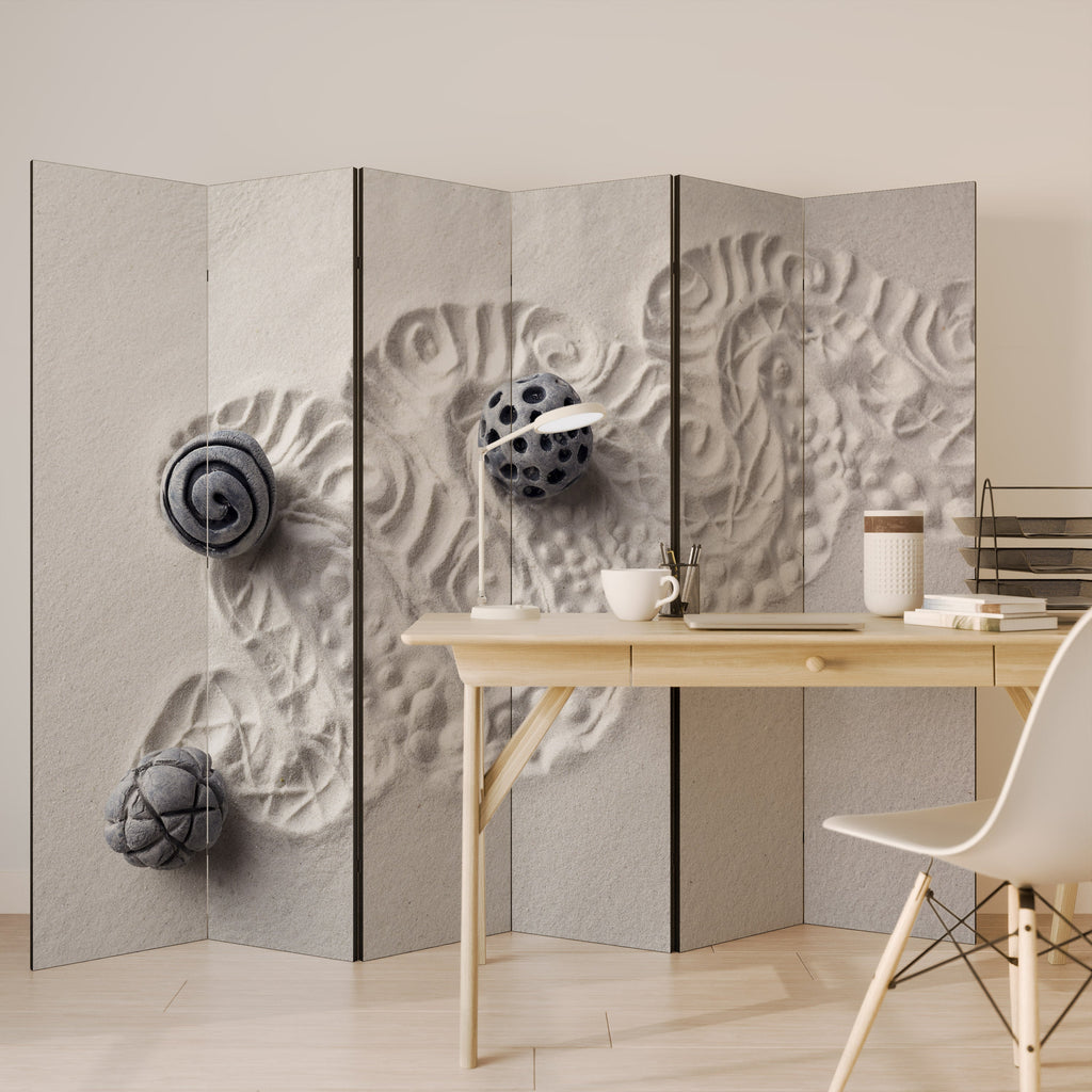 SAND SCULPTED SERENITY Decorative 6-Panel Room Divider