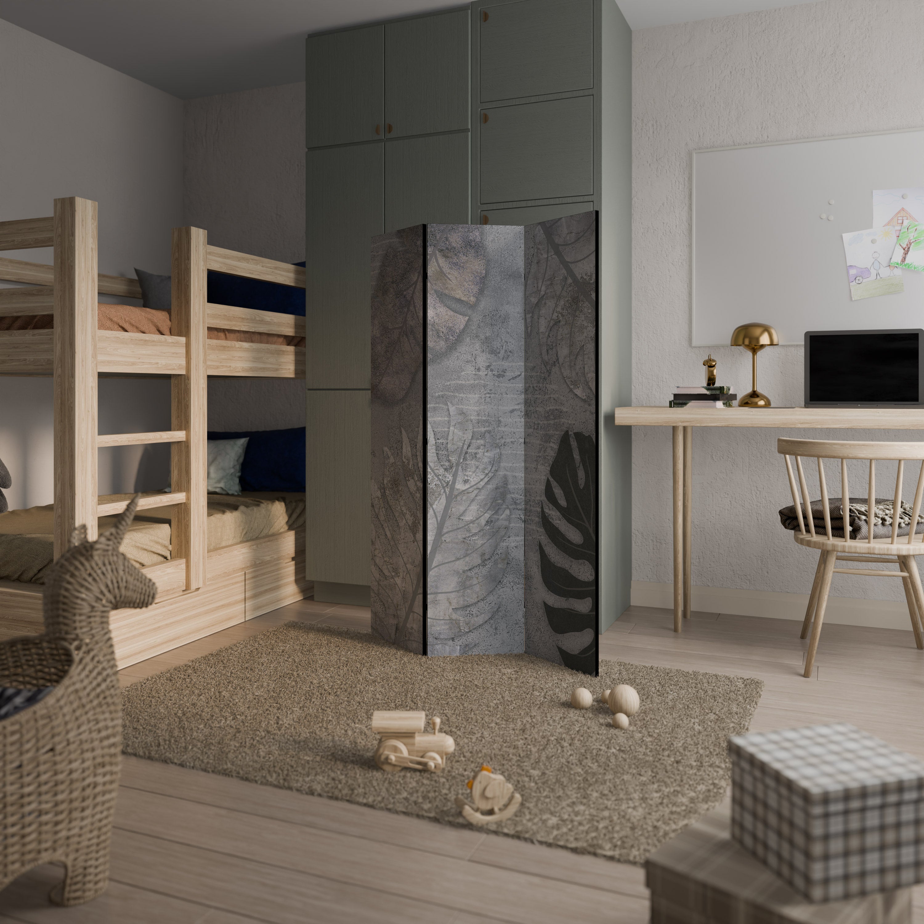 VINTAGE GREENERY Biombo Decorativo de 3 Painéis