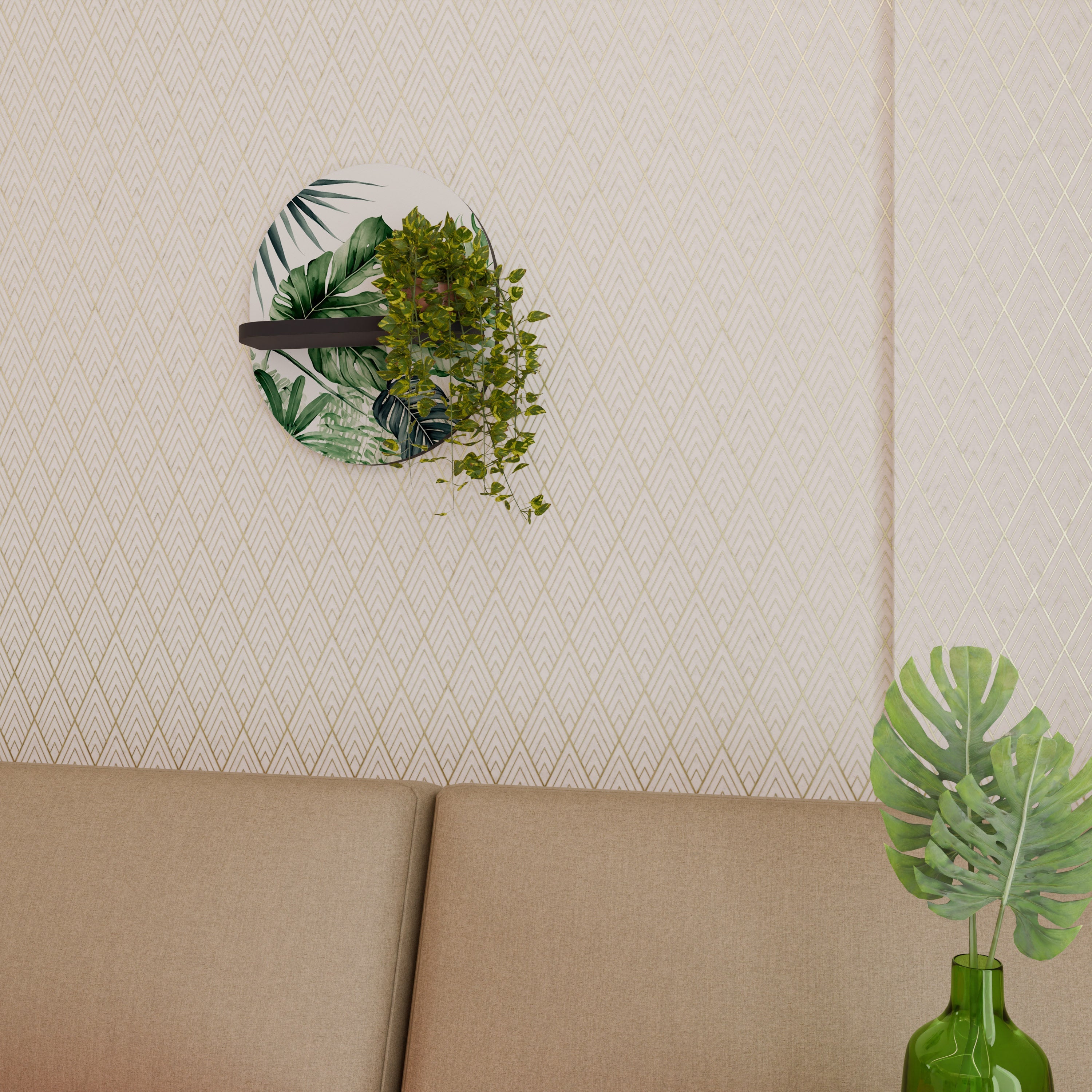 MONSTERA DREAM Prateleira Oval Decorativa em Acabamento Preto