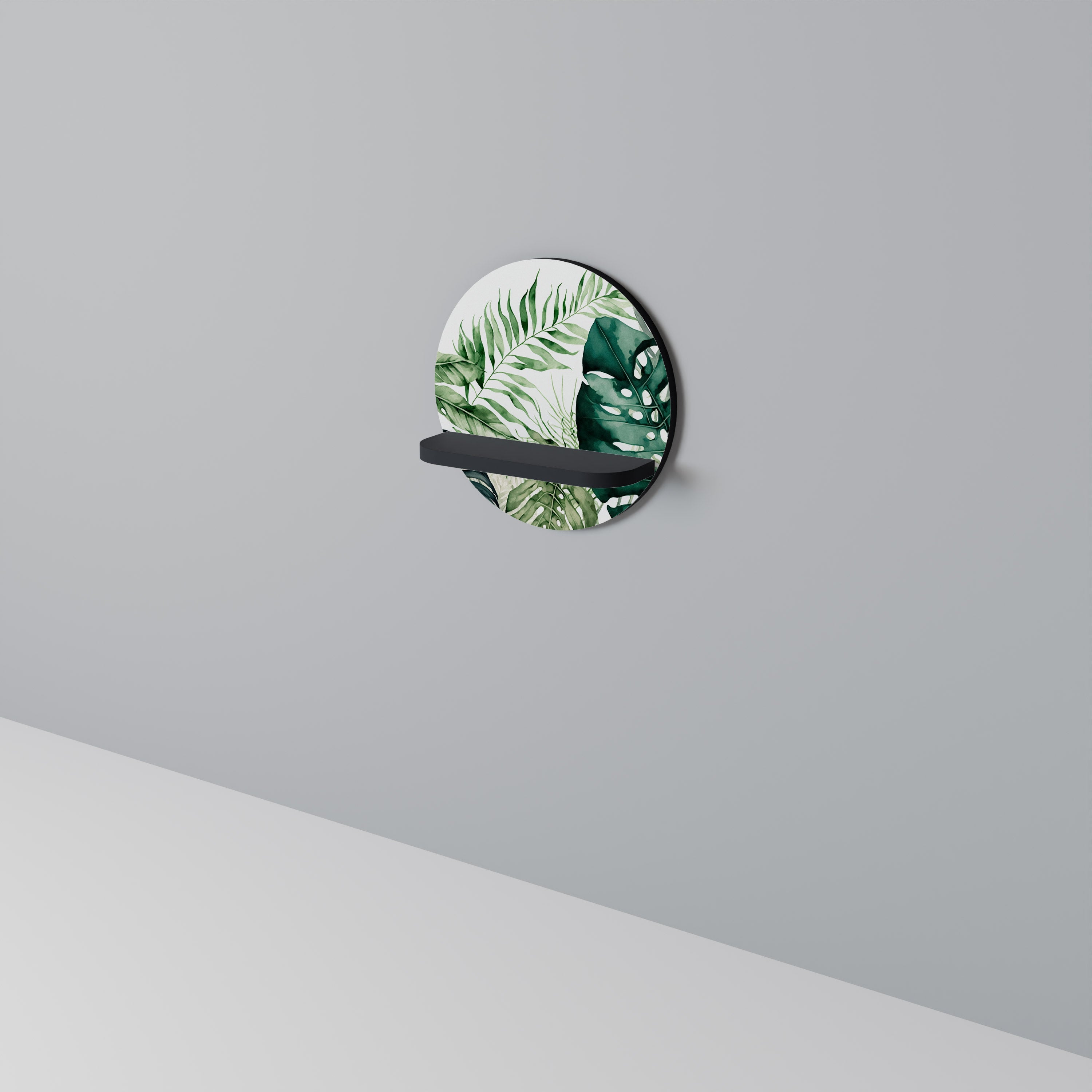 MONSTERA DREAM Prateleira Redonda Decorativa em Acabamento Preto