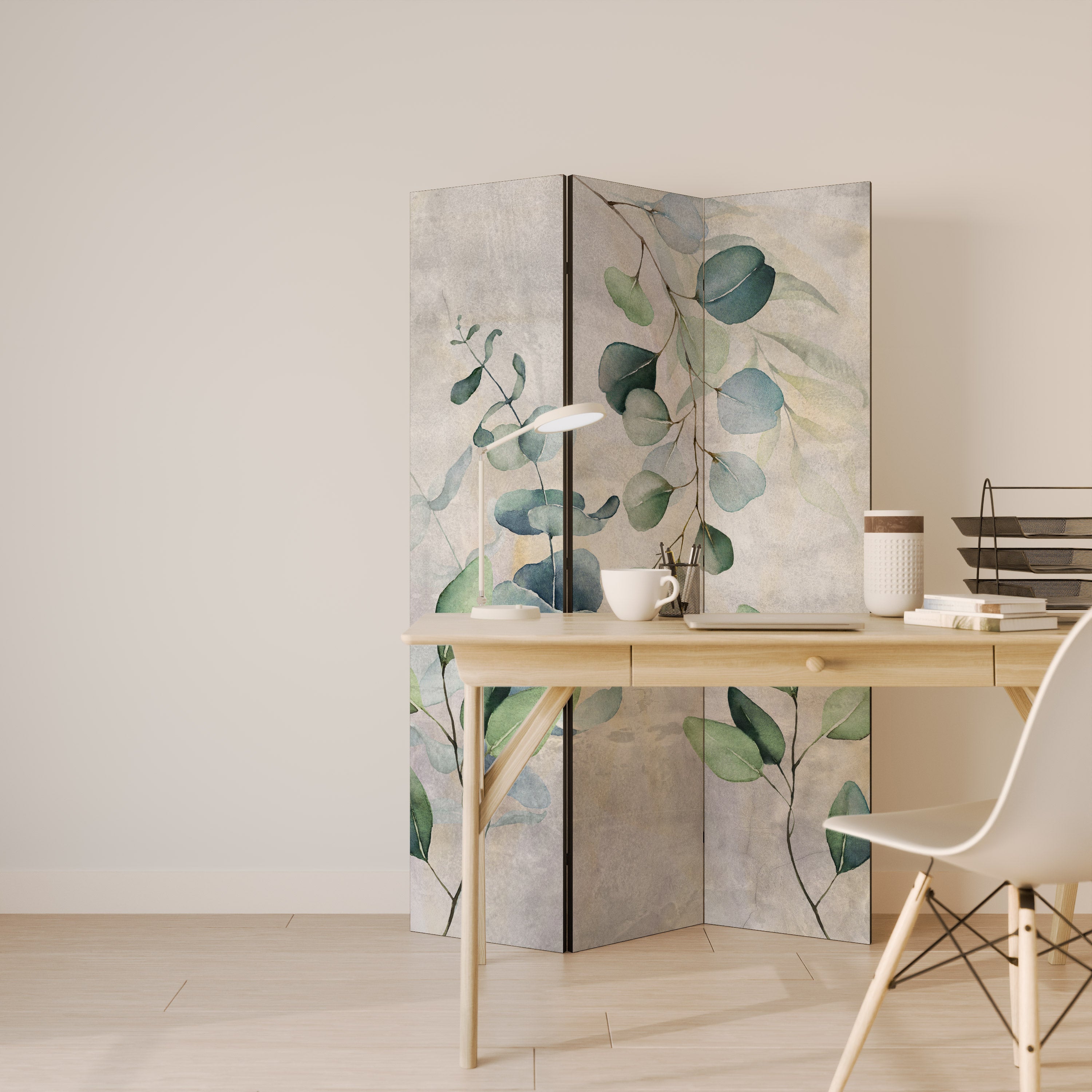 PEACEFUL SPRIGS Biombo Decorativo de 3 Painéis