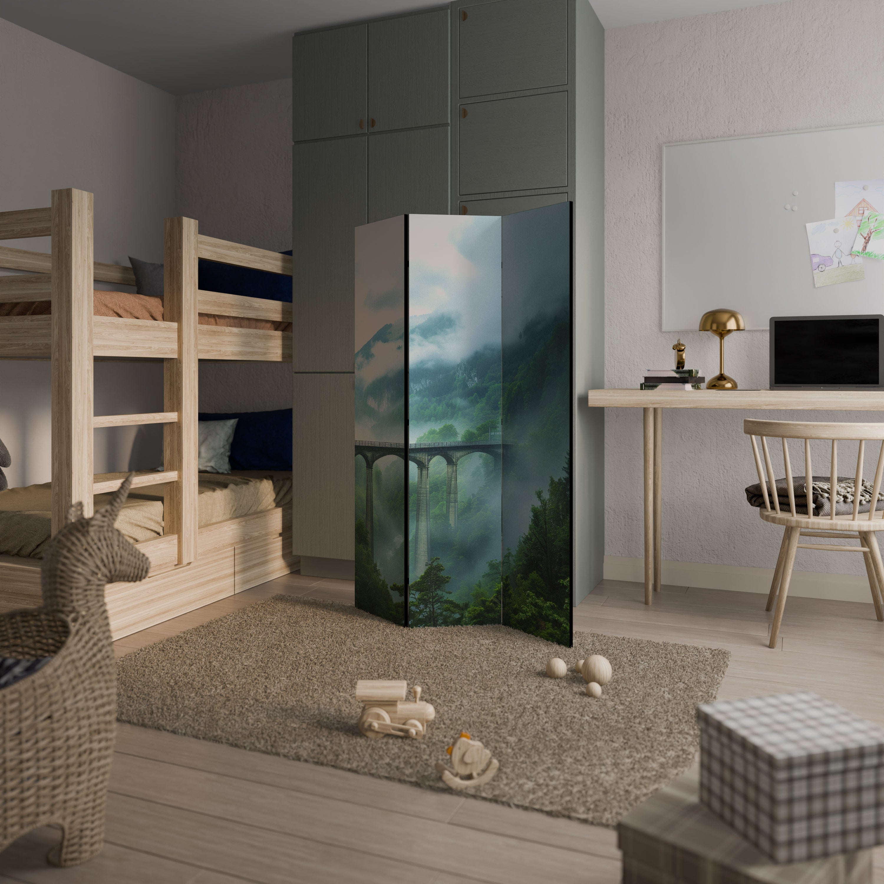 MISTY MOUNTAIN BRIDGES Biombo Decorativo de 3 Painéis