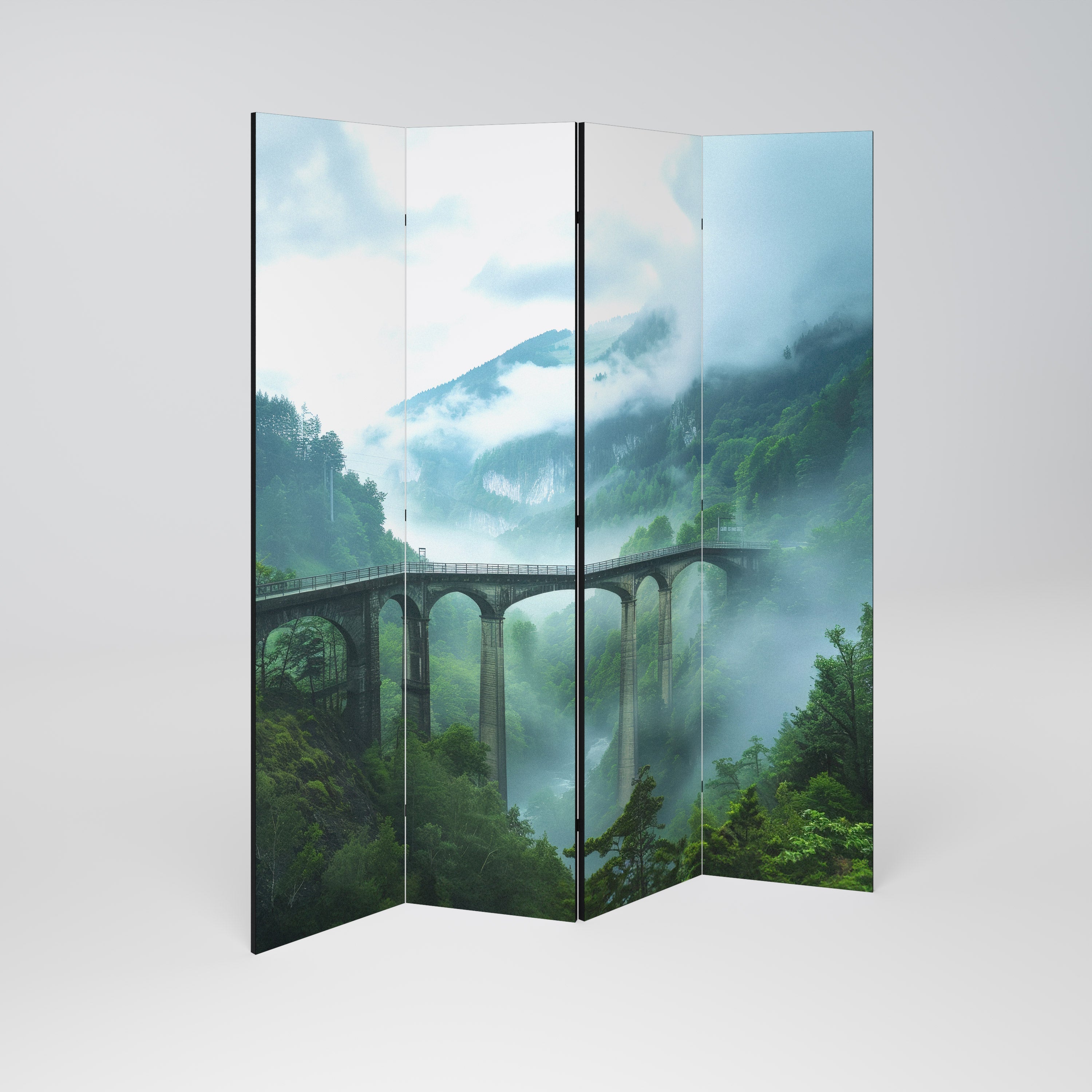 MISTY MOUNTAIN BRIDGES Decorative 4-Panel Room Divider