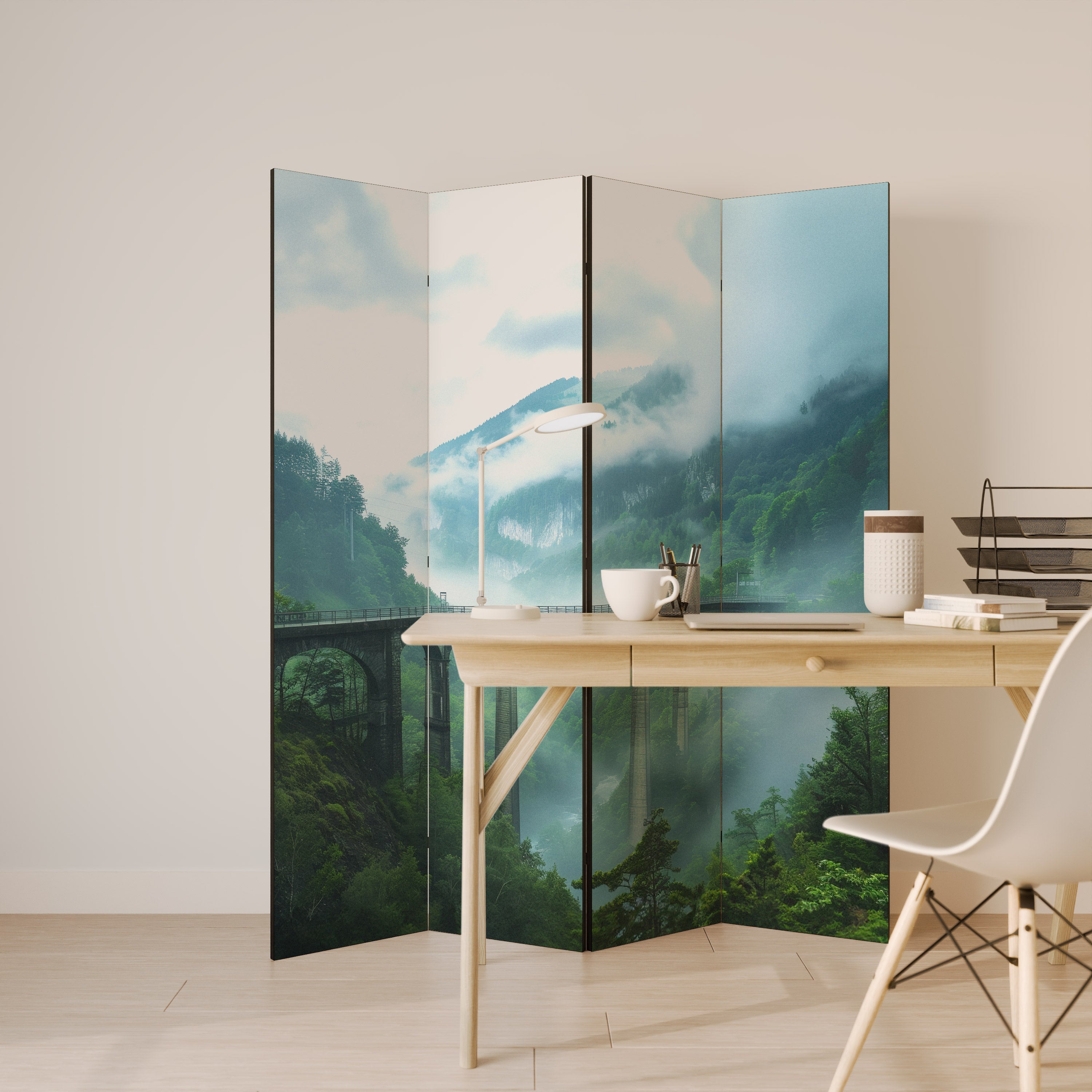 MISTY MOUNTAIN BRIDGES 4-Panel Room Divider