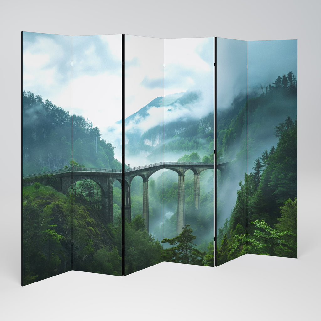 MISTY MOUNTAIN BRIDGES Biombo de 6 Painéis