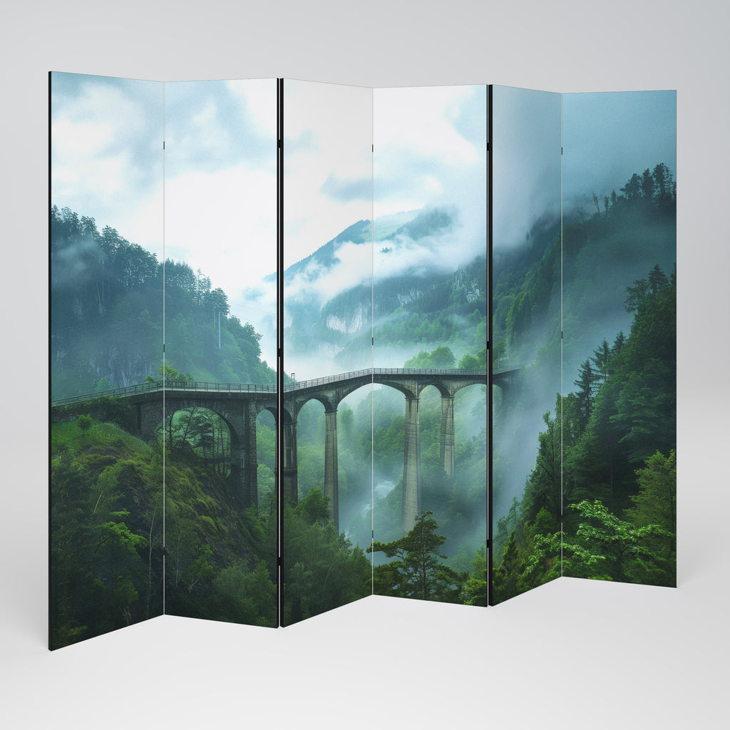 MISTY MOUNTAIN BRIDGES Decorative 6-Panel Room Divider