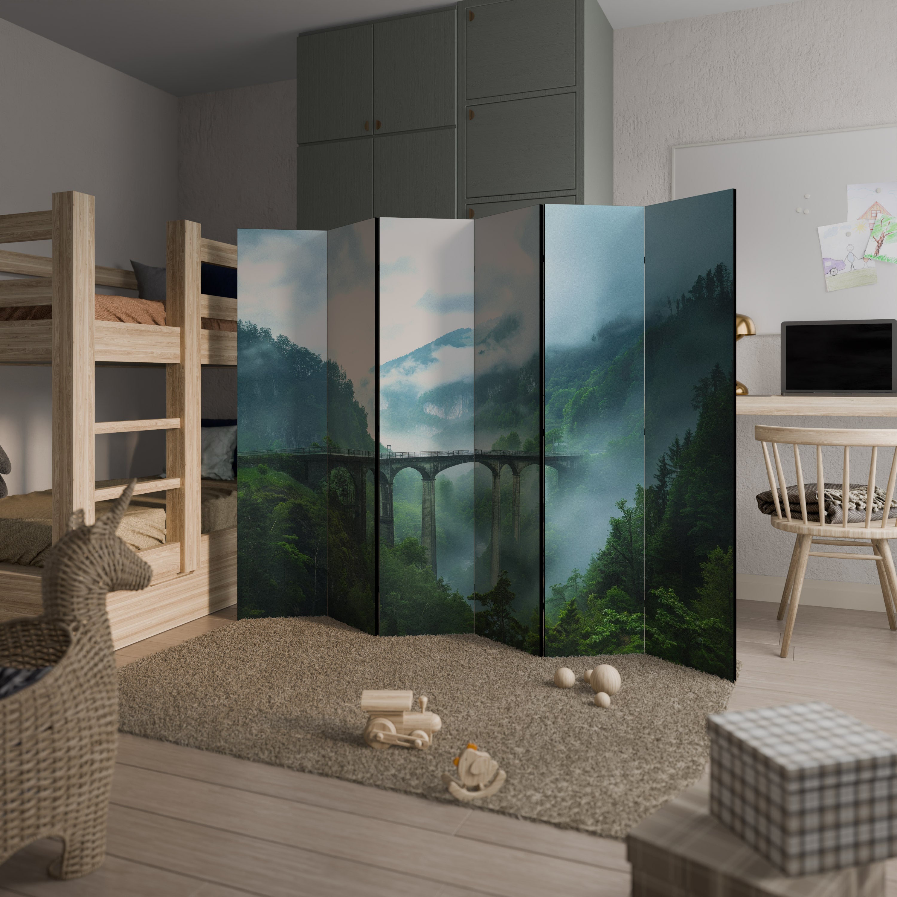 MISTY MOUNTAIN BRIDGES Biombo de 6 Painéis