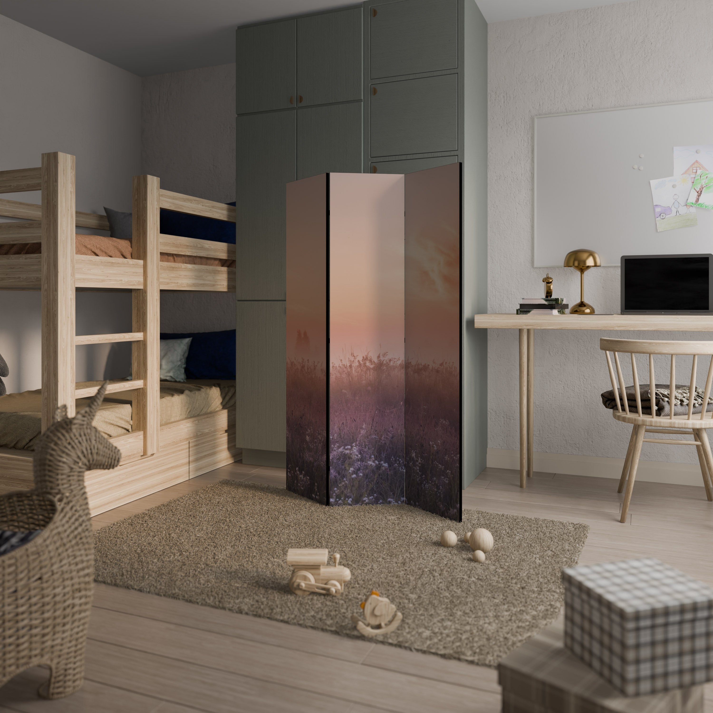 ENCHANTED MORNING VEIL Biombo Decorativo de 3 Painéis