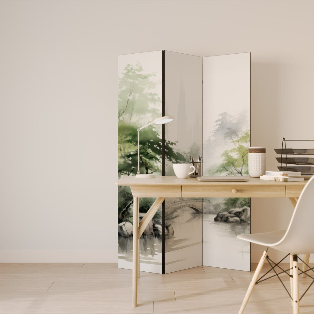 HARMONIOUS WATERSCAPE SCENE Biombo Decorativo de 3 Painéis
