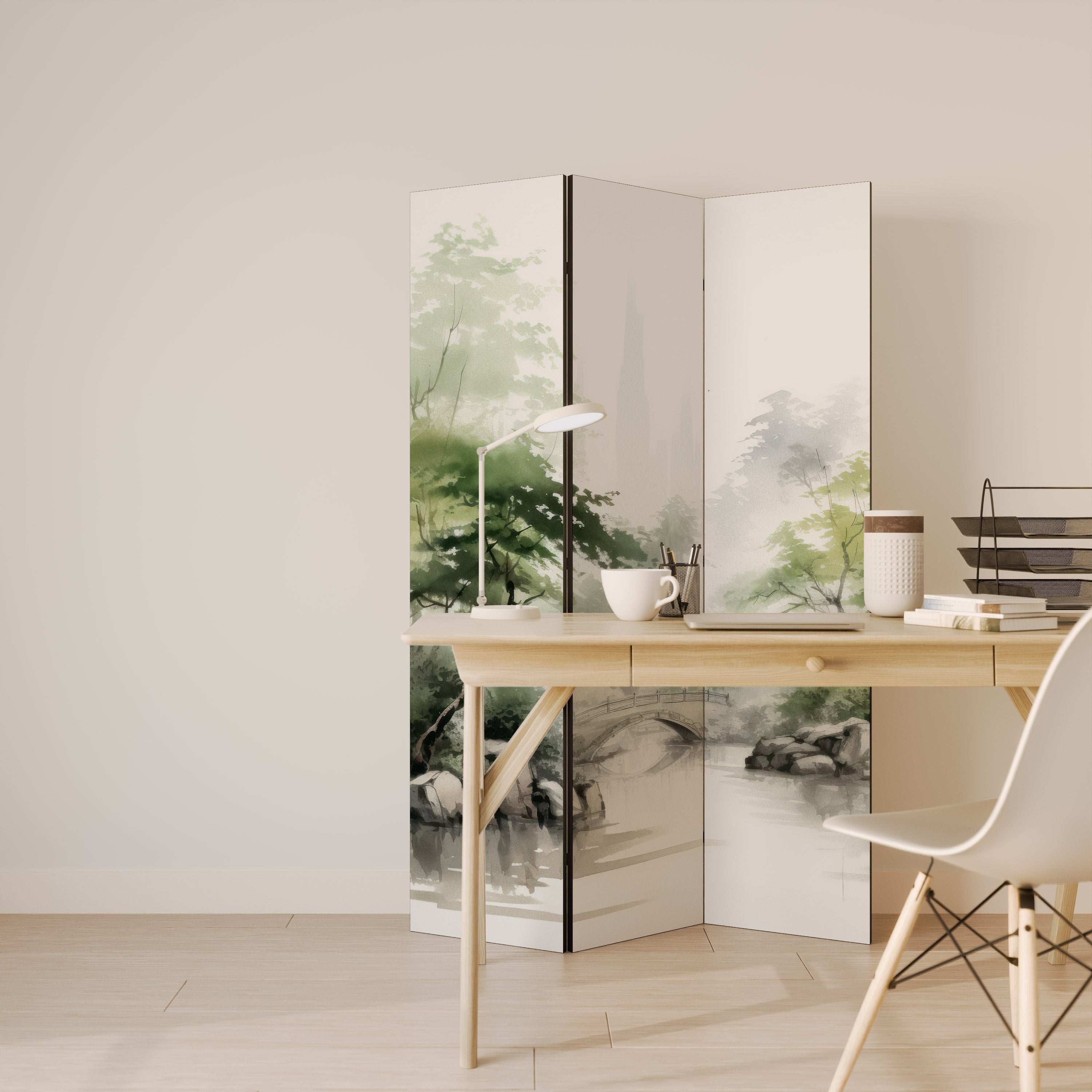 HARMONIOUS WATERSCAPE SCENE Biombo Decorativo de 3 Painéis