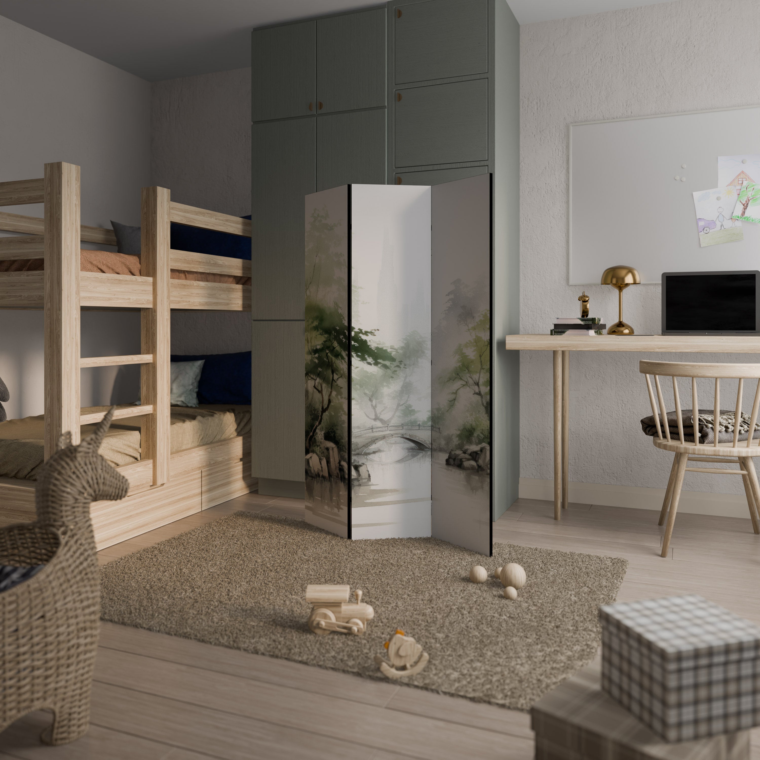 HARMONIOUS WATERSCAPE SCENE Biombo Decorativo de 3 Painéis