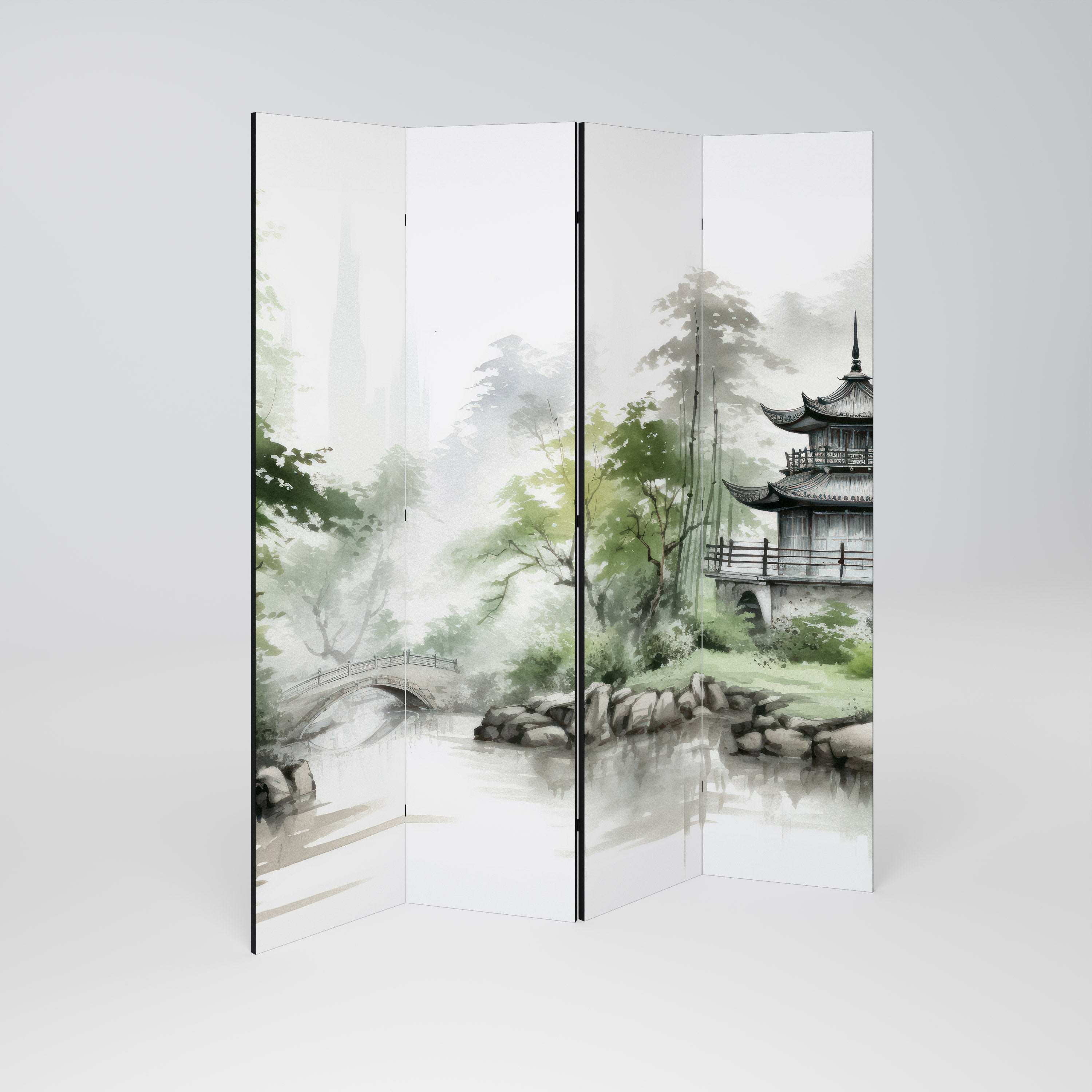 HARMONIOUS WATERSCAPE SCENE Biombo de 4 Painéis