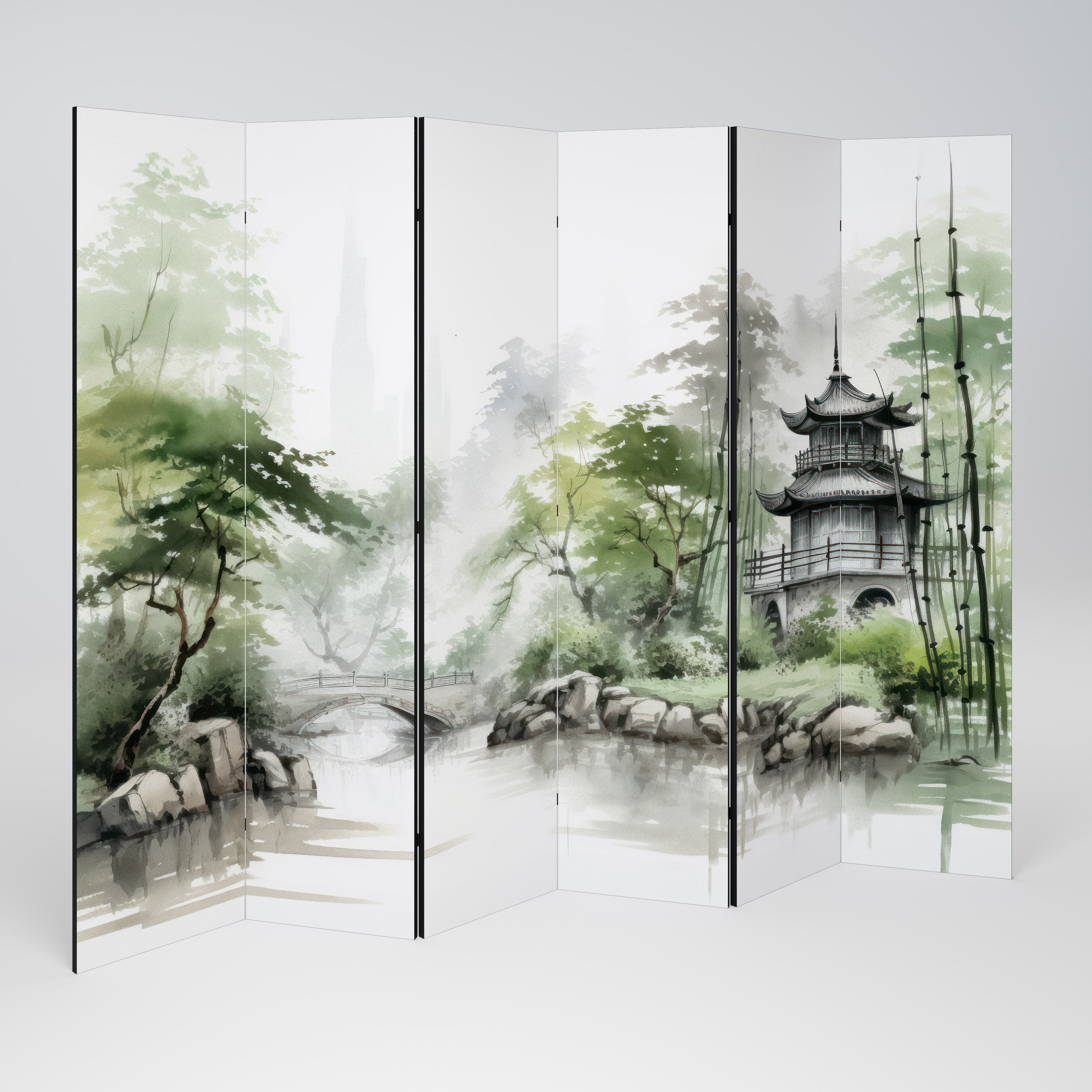 HARMONIOUS WATERSCAPE SCENE Biombo de 6 Painéis