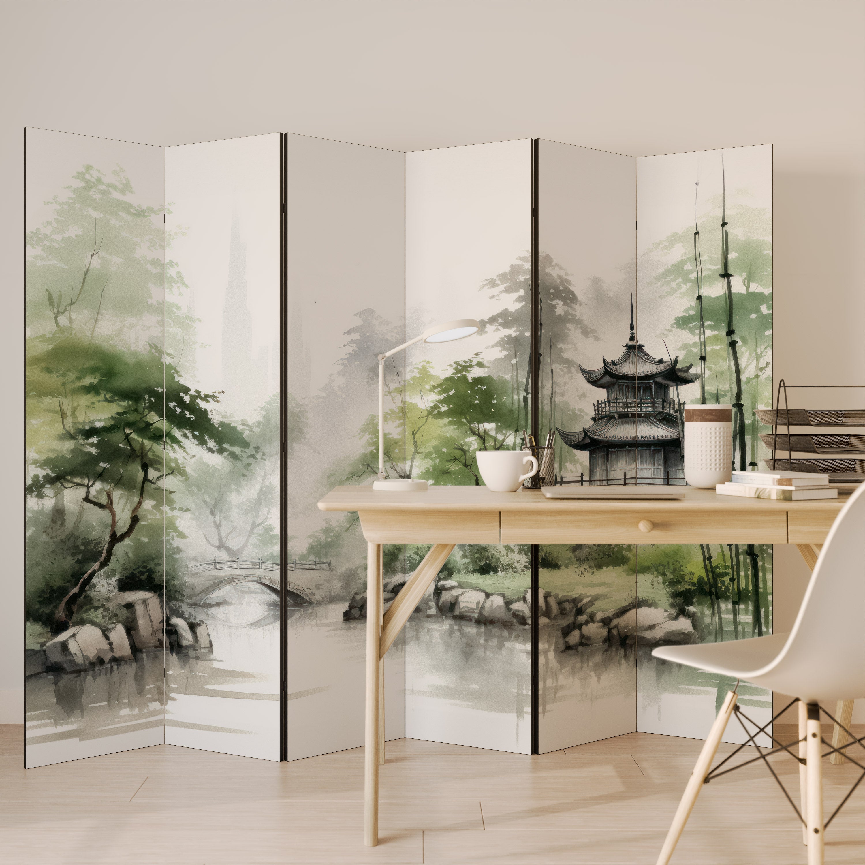 HARMONIOUS WATERSCAPE SCENE Decorative 6-Panel Room Divider